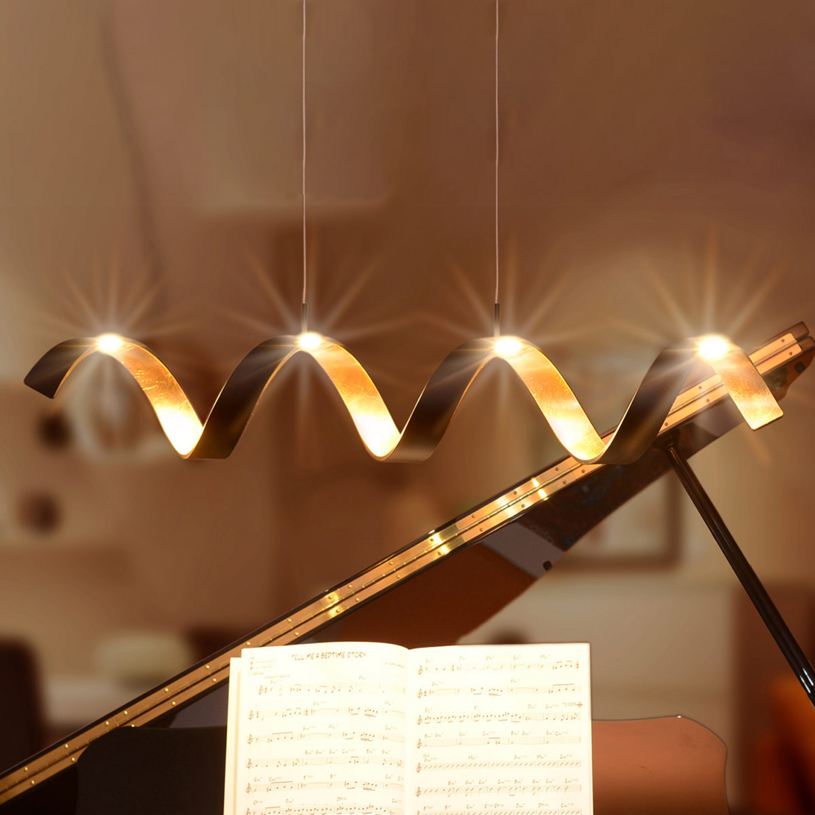 Eco-Light Helix LED hanging light, black and gold, 80 cm, for Living / Dining Room, metal, 20 W, energy efficiency: A++, L: 80 cm, W: 13.5 cm, H: 13.5 cm