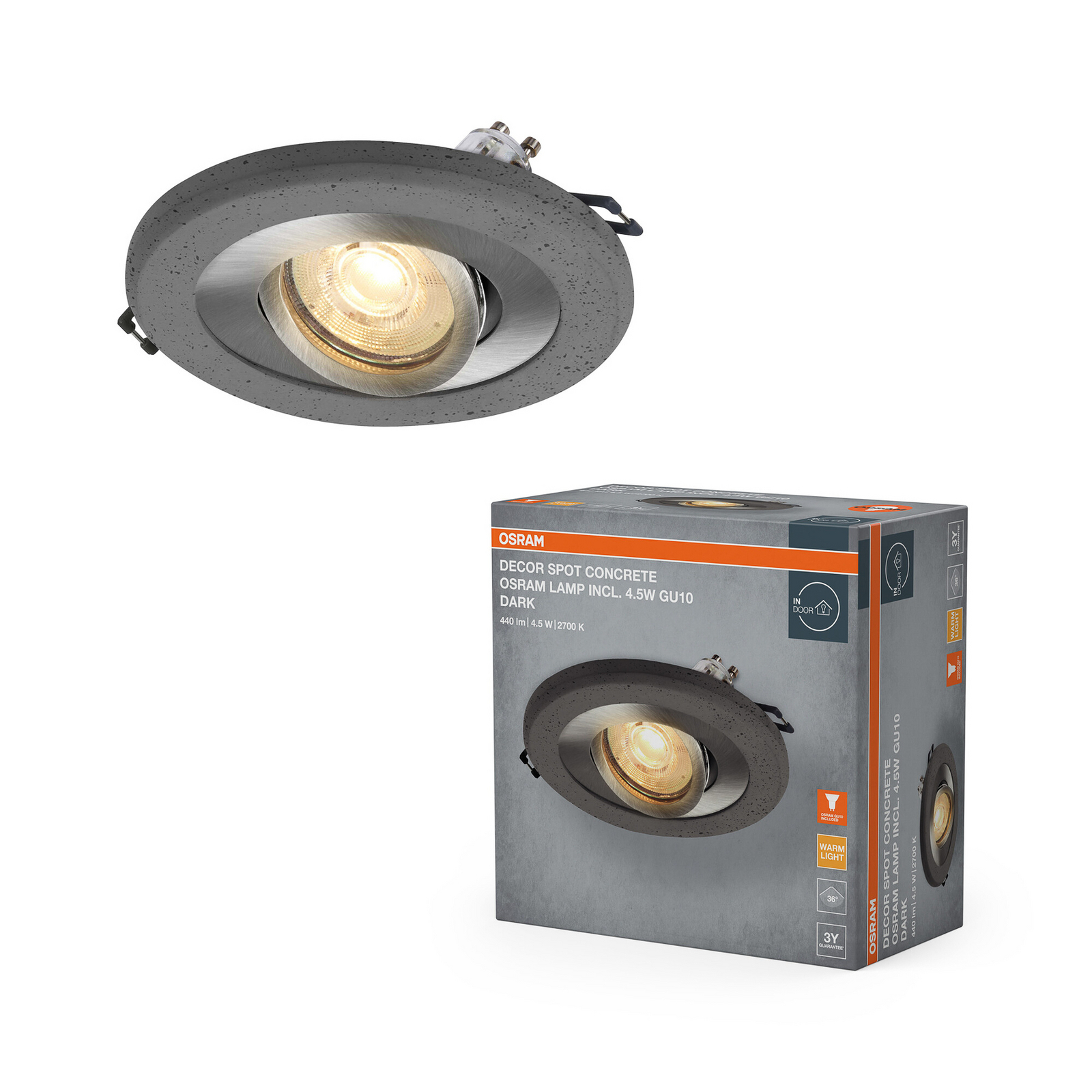 OSRAM Εντοιχισμένος προβολέας, σκούρο μπετόν/νικέλιο, Ø 12 cm, GU10-LED OSRAM Εντοιχισμένος προβολέας, σκούρο μπετόν/νικέλιο, Ø 12 cm, GU10-LED
