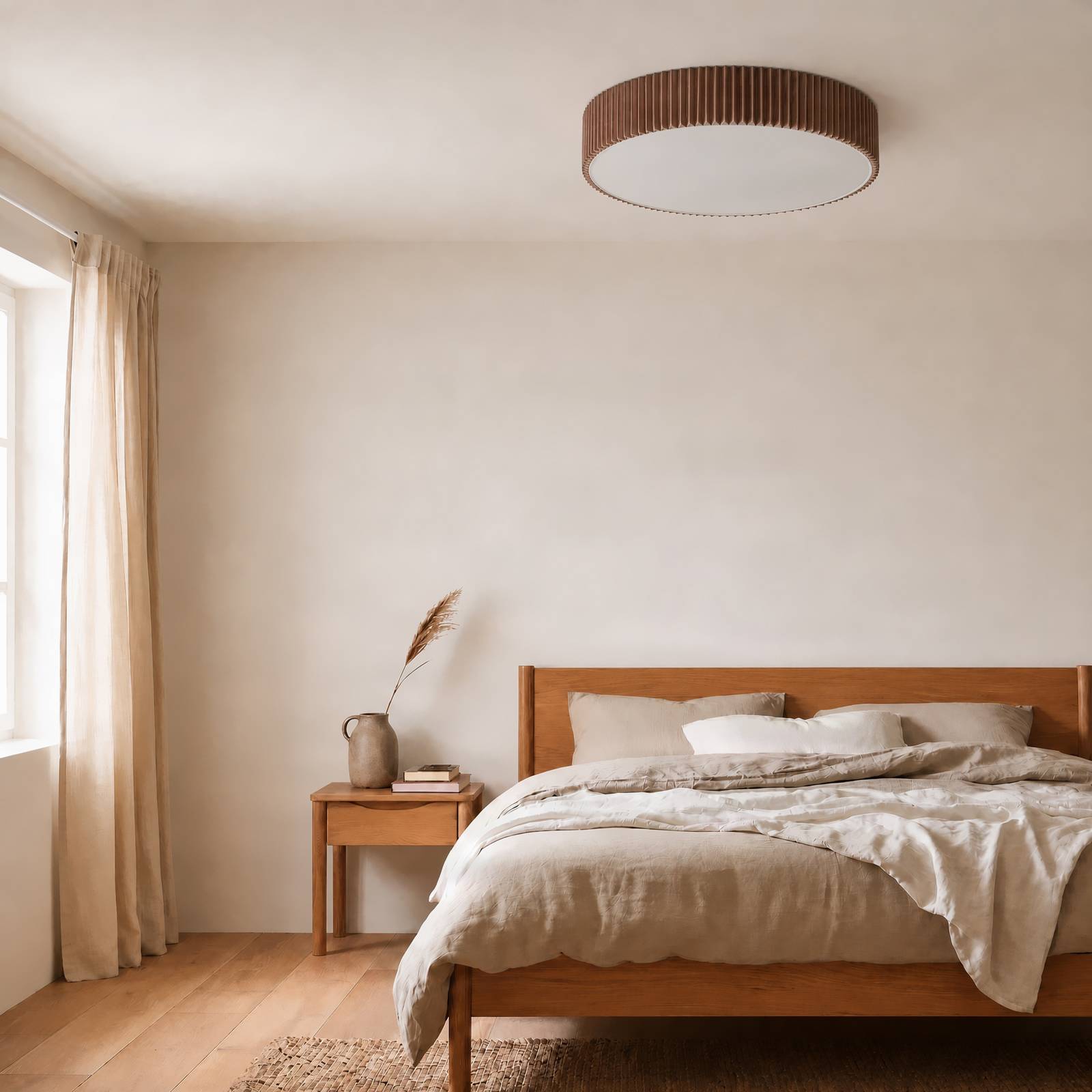 Lampa sufitowa Lindby Zoey, Ø 52 cm, kolor taupe, len