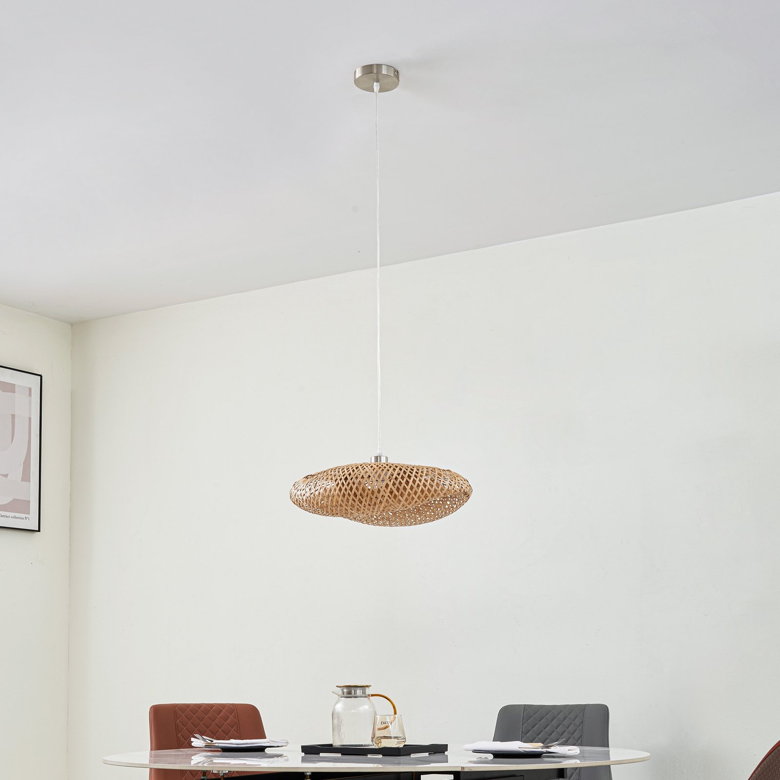 Lindby candeeiro suspenso Eleane, bambu, natural, Ø 50 cm