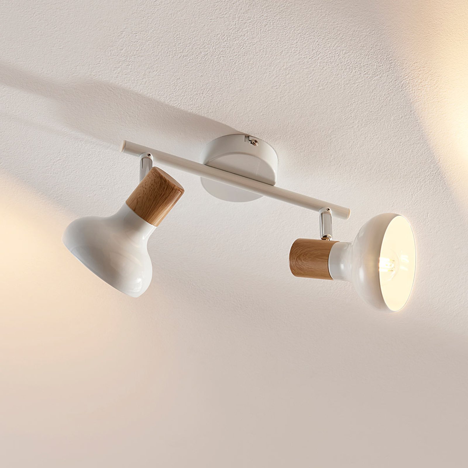 Plafondlamp Fridolin in wit metaal met twee lampen