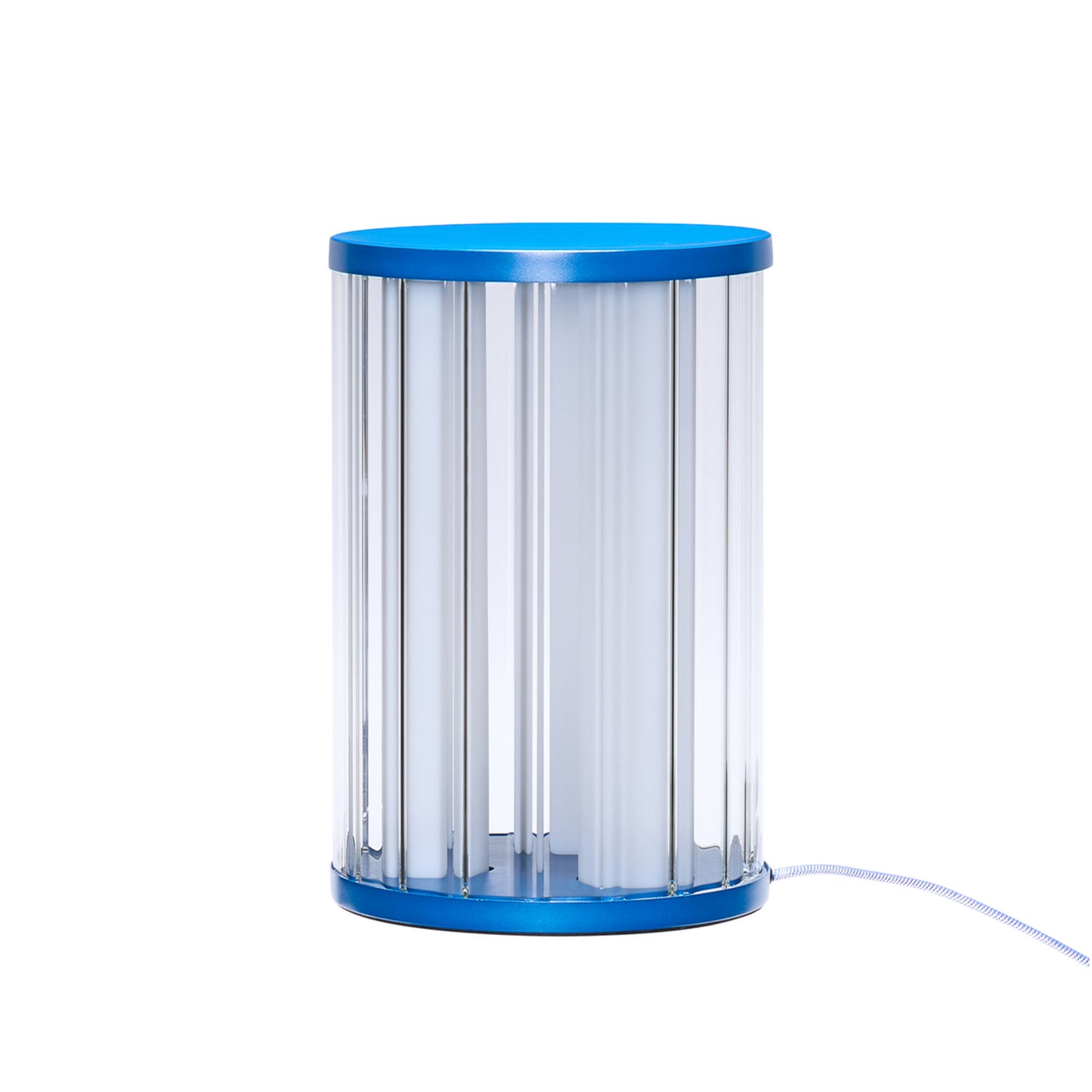 LED настолна лампа Aru, синьо/прозрачно, височина 30 см, стъкло/желязо