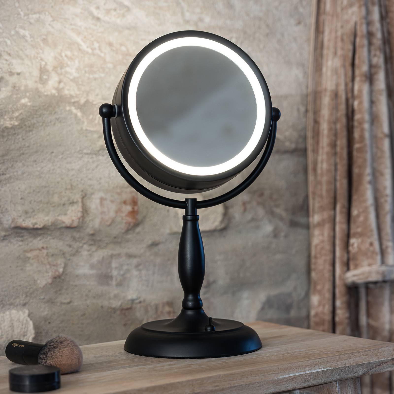 Markslöjd Miroir de table Face avec lumière noir métal hauteur 36 cm