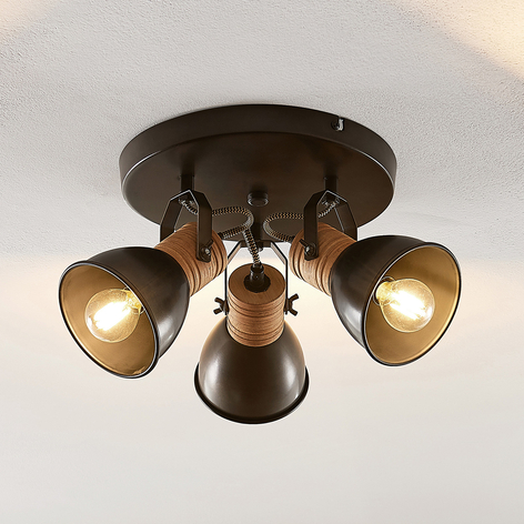 Lindby Arina taklampe, rund, tre, 3 lyskilder