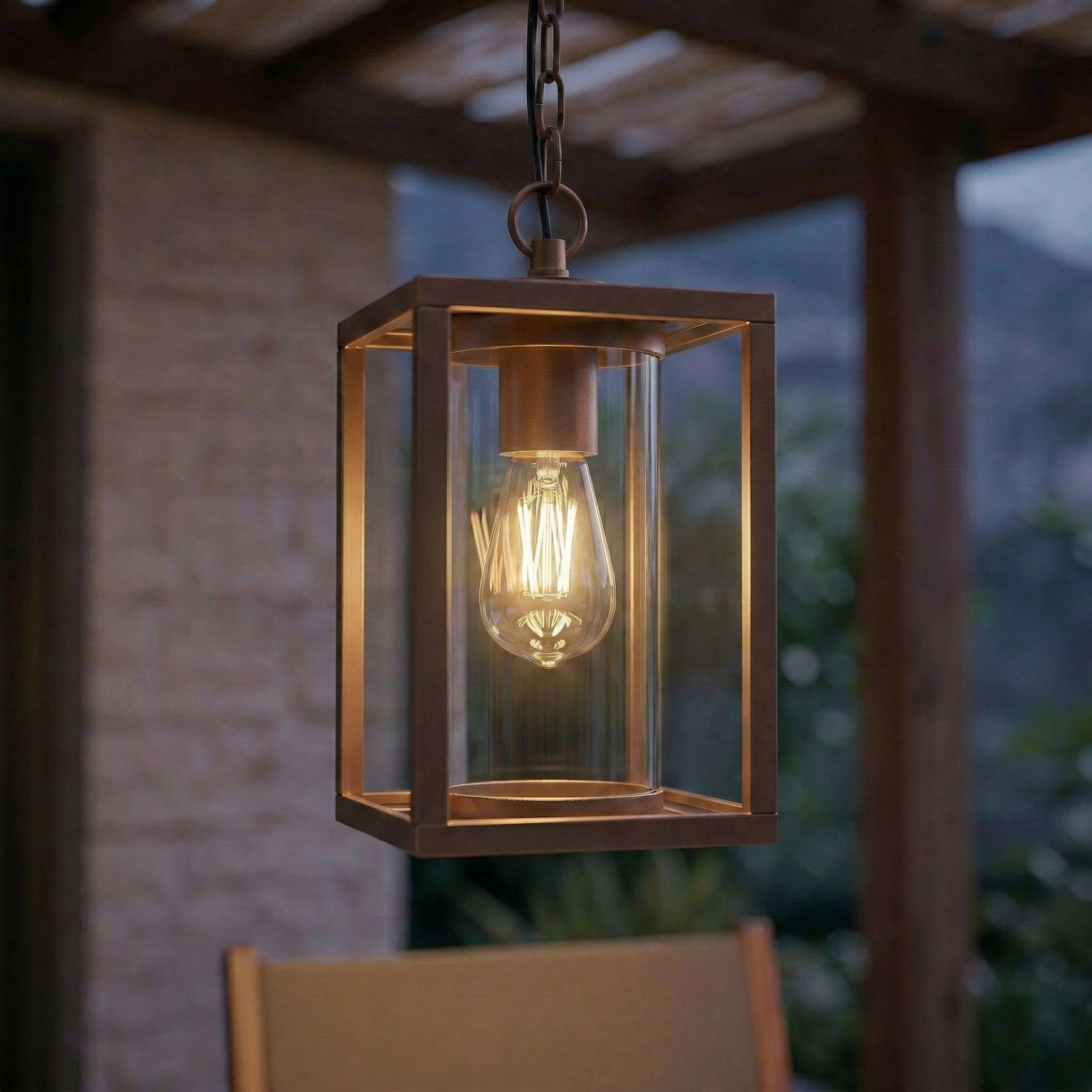Lucande Außenhängeleuchte Ferda, braun, IP44, Glas, E27