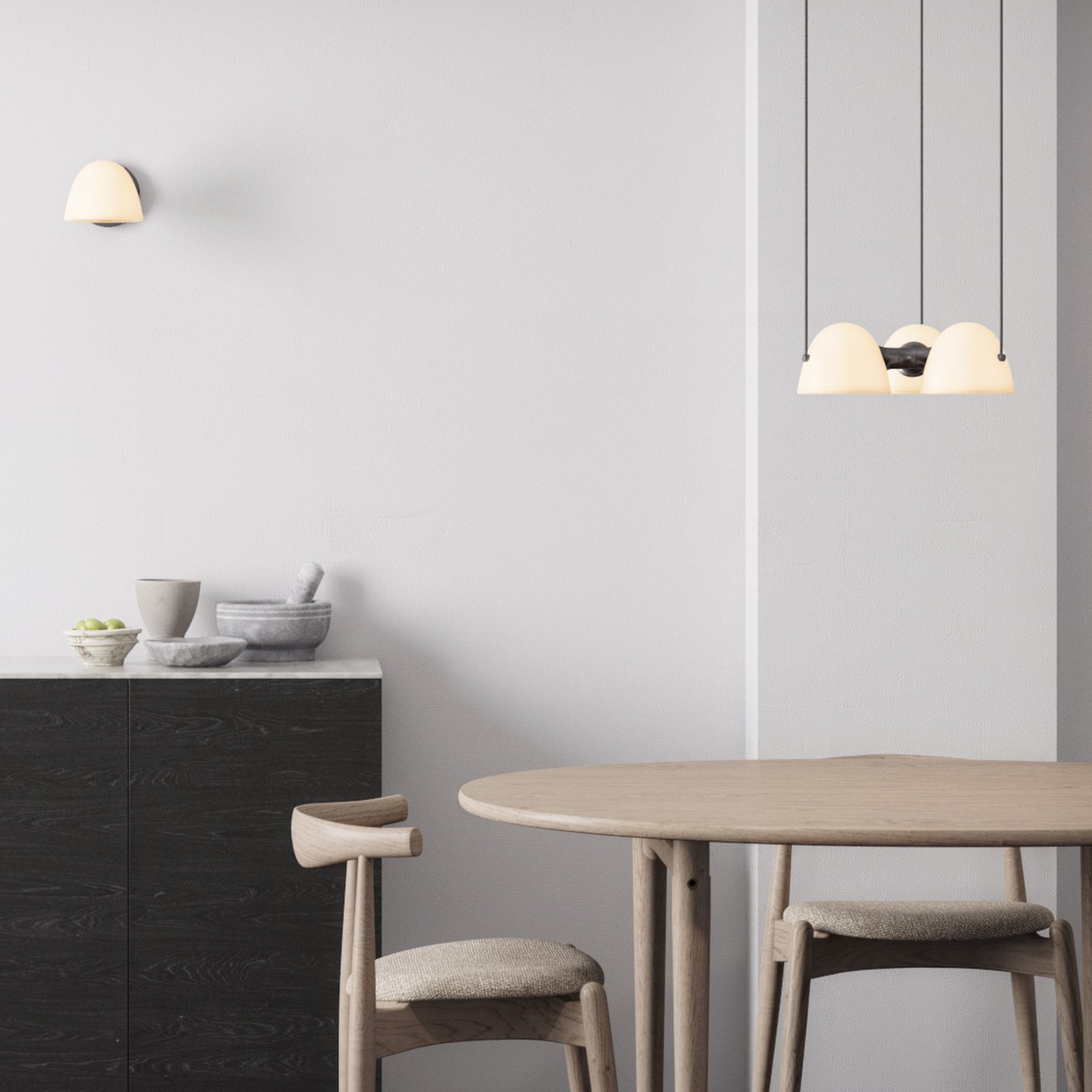 Lampă suspendată Fuse Triple, alamă, sticlă - Fabricată manual