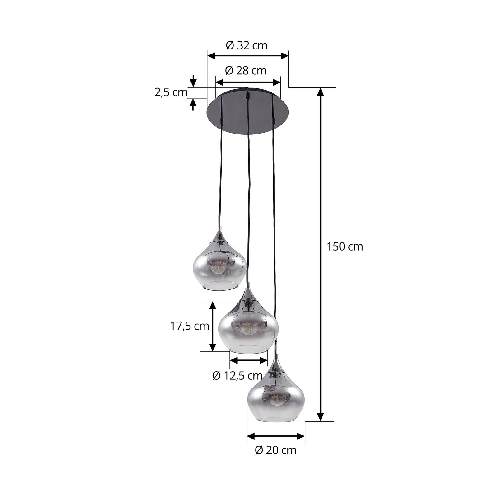 Lampa wisząca Lucande Jarven 3-punktowa czarny szkło