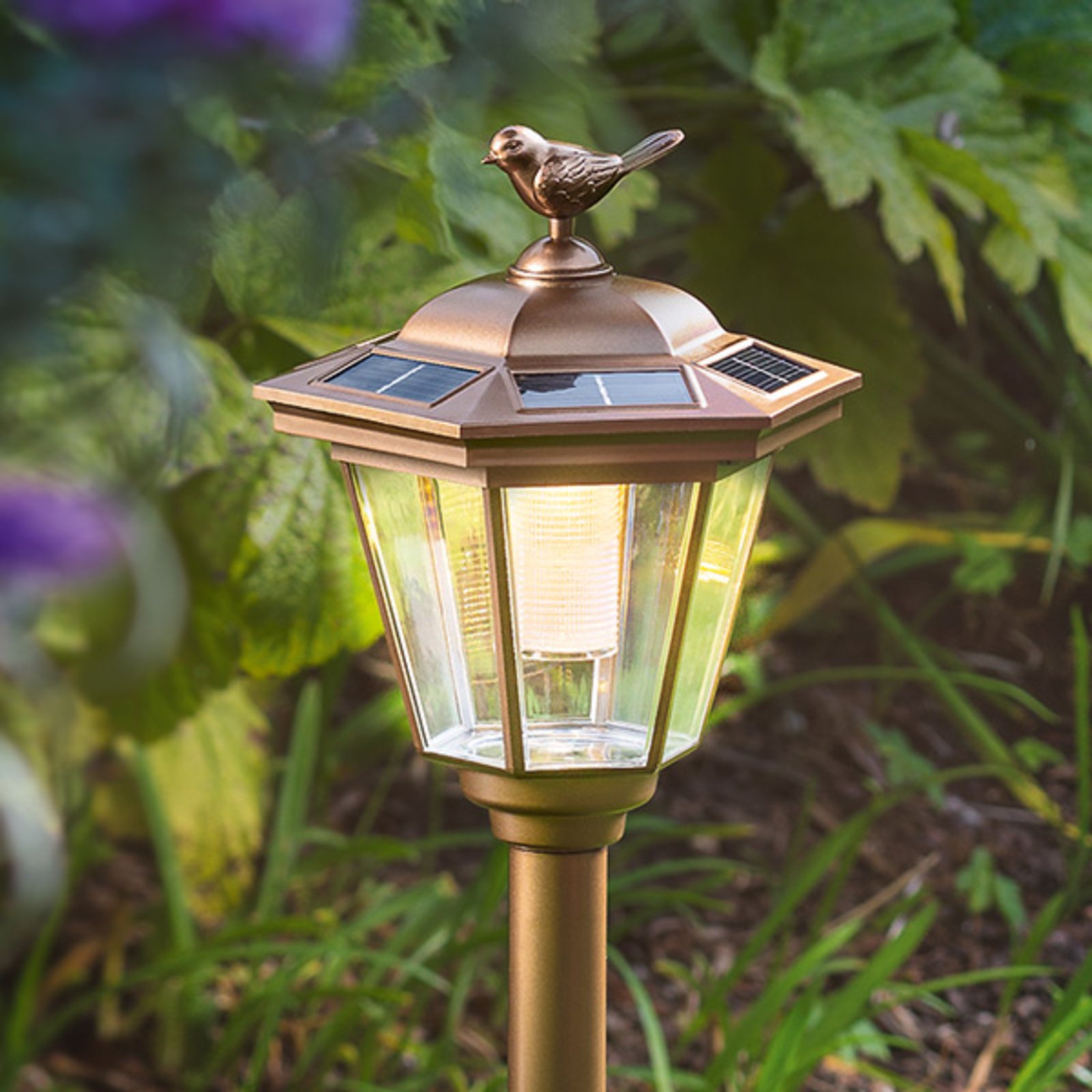 LED solar earth spike lamp Tivoli in copper look