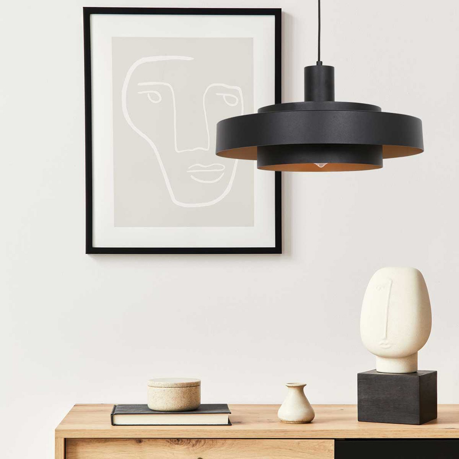 Hängeleuchte Flinter, schwarz, Metall, Ø 50 cm, E27