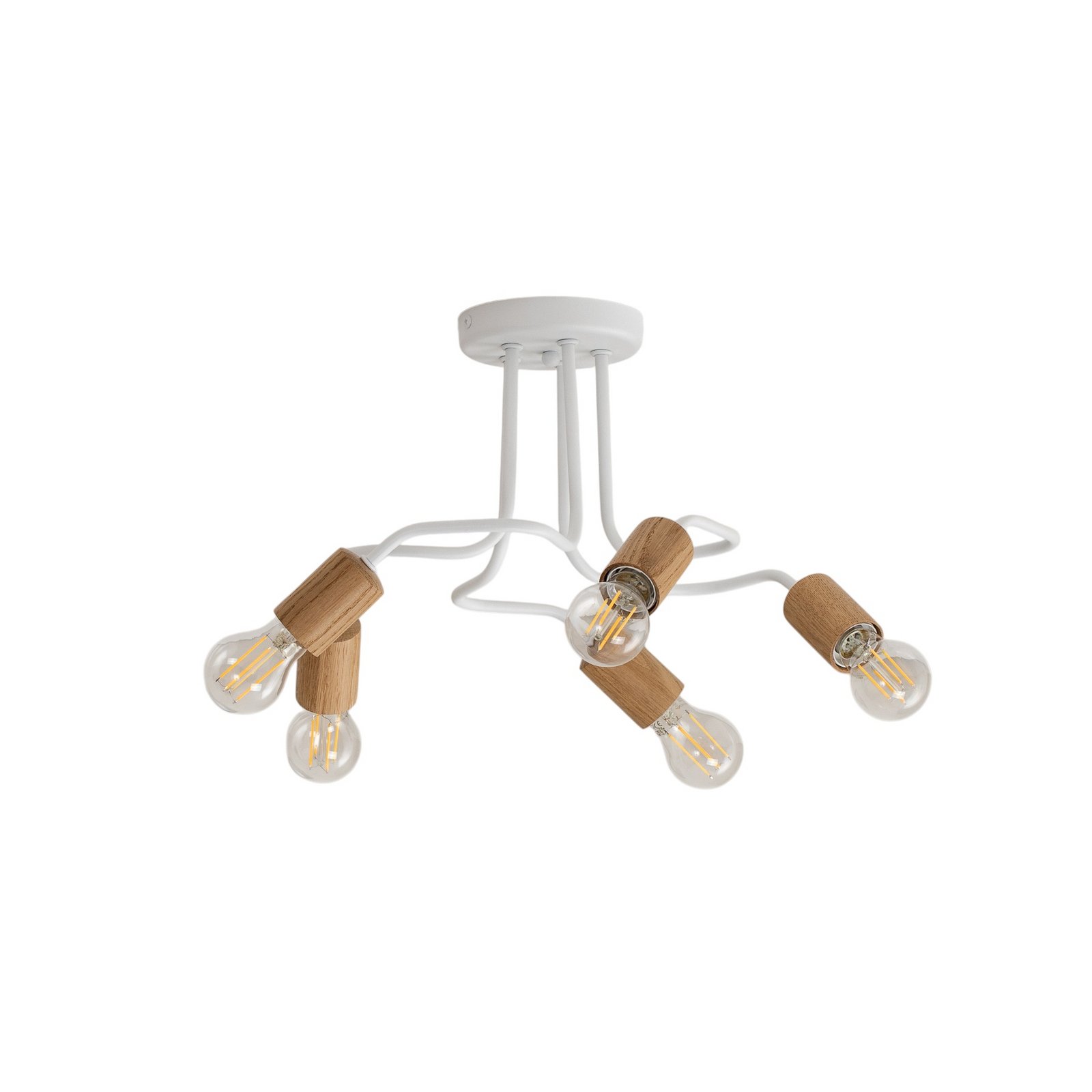 Envostar Joiy plafondlamp 5-lamps verdeeld wit/hout