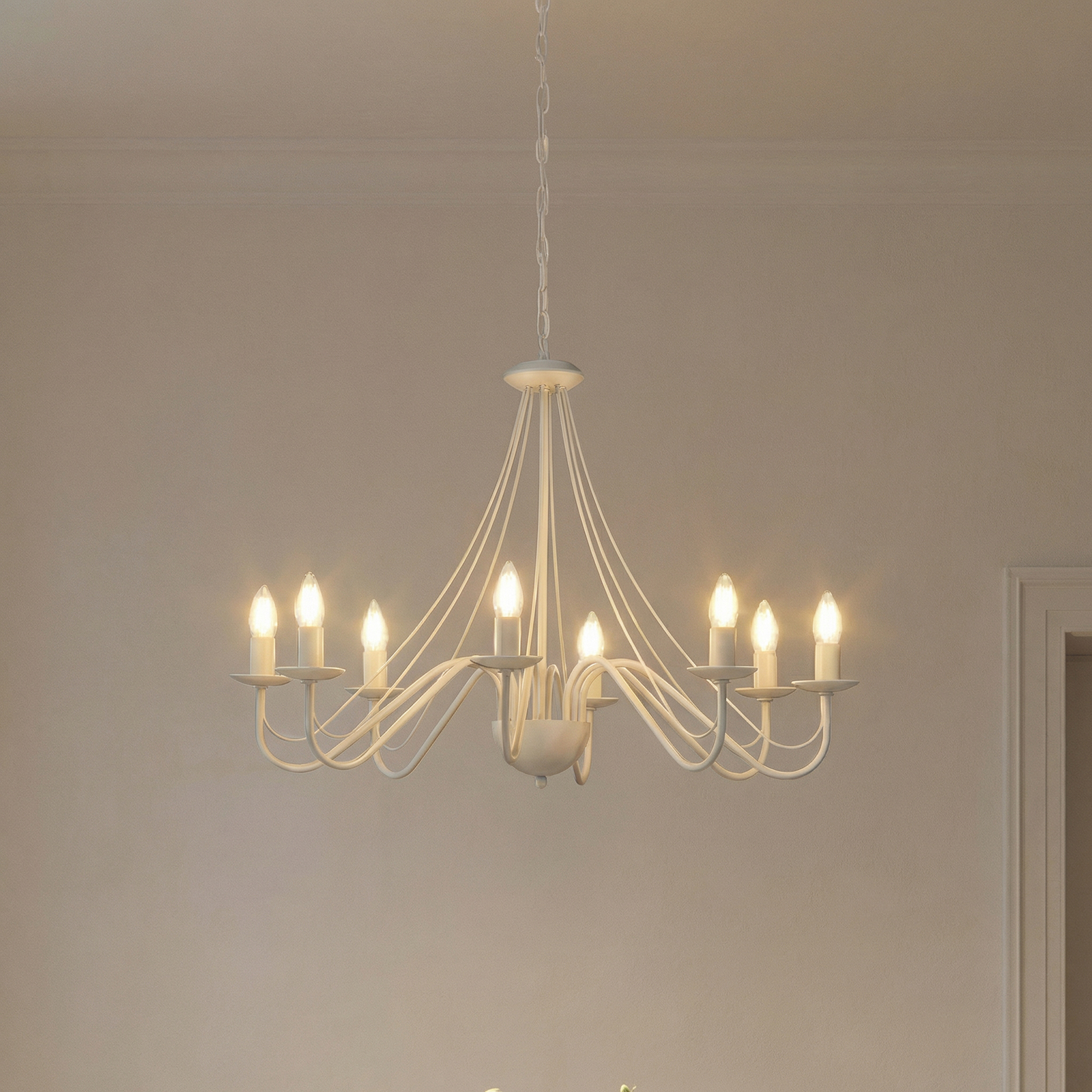 Kroonluchter Malbo, wit, metaal, 8-lamps, E14