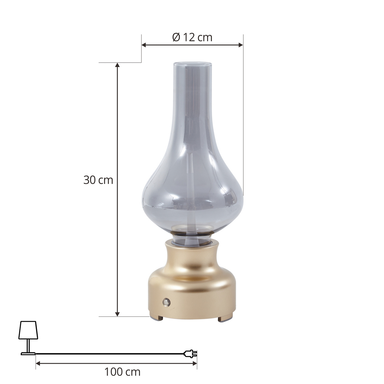 Lindby LED rechargeable table lamp Maxentius gold-coloured glass dimmable
