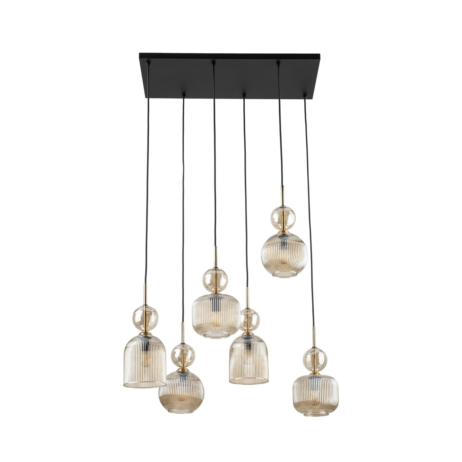 Hanglamp Sophia, 6-lamps, 65 cm, cognac/zwart, E14