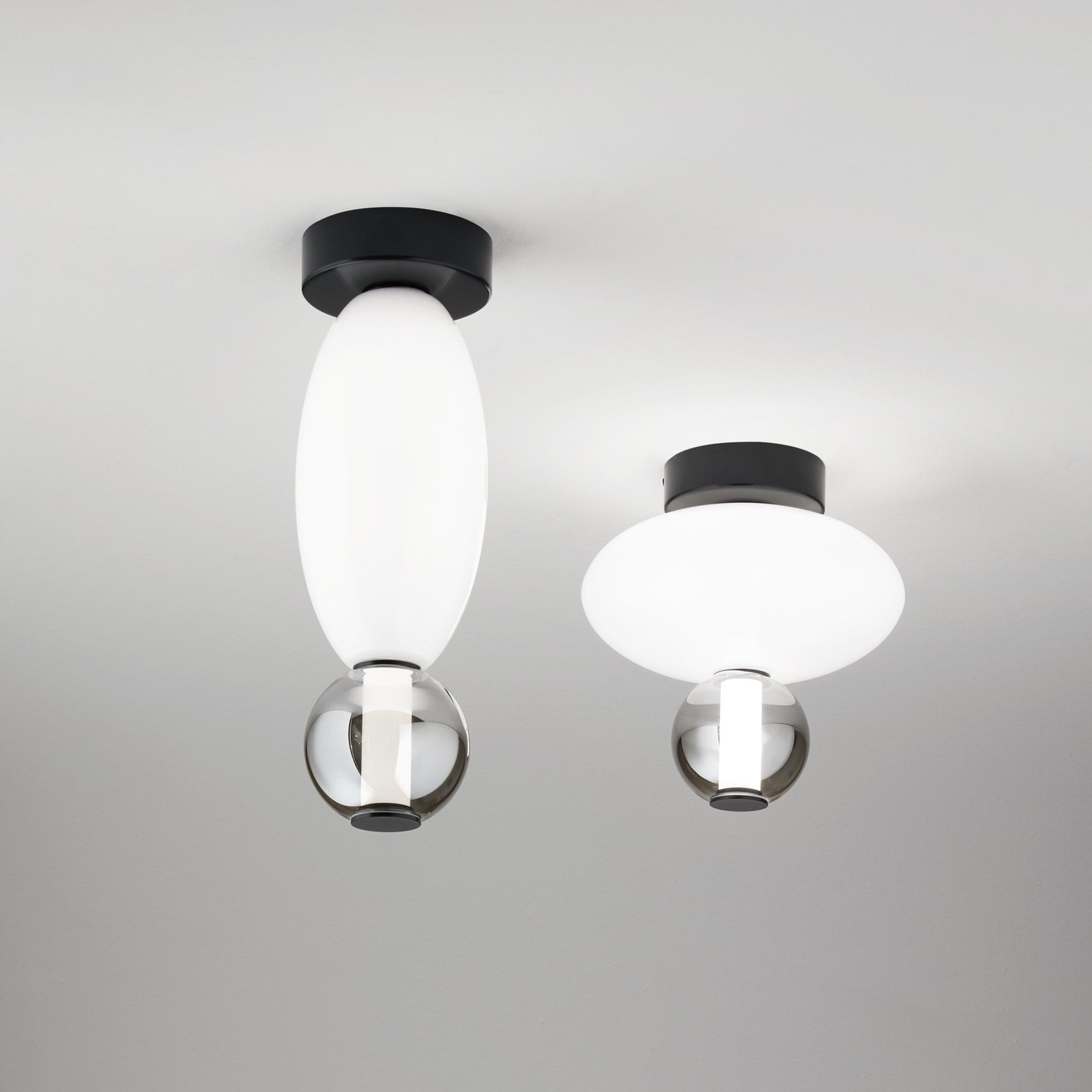 Candeeiro de teto LED Ideal Lux Lumiere-1, vidro opalino/cinzento, preto