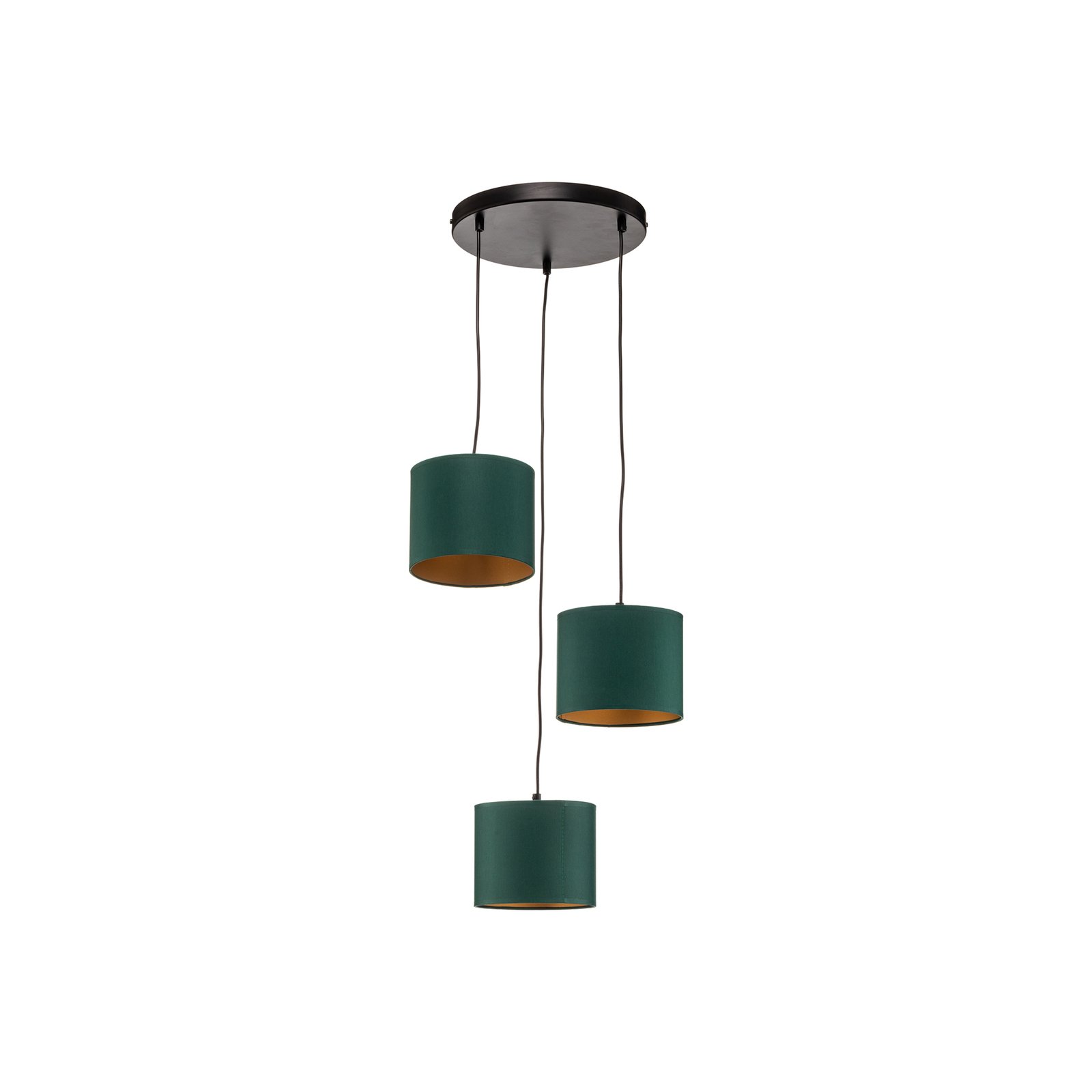 Hanglamp Soho, cilindervormig, rond 3-lamps groen/goud