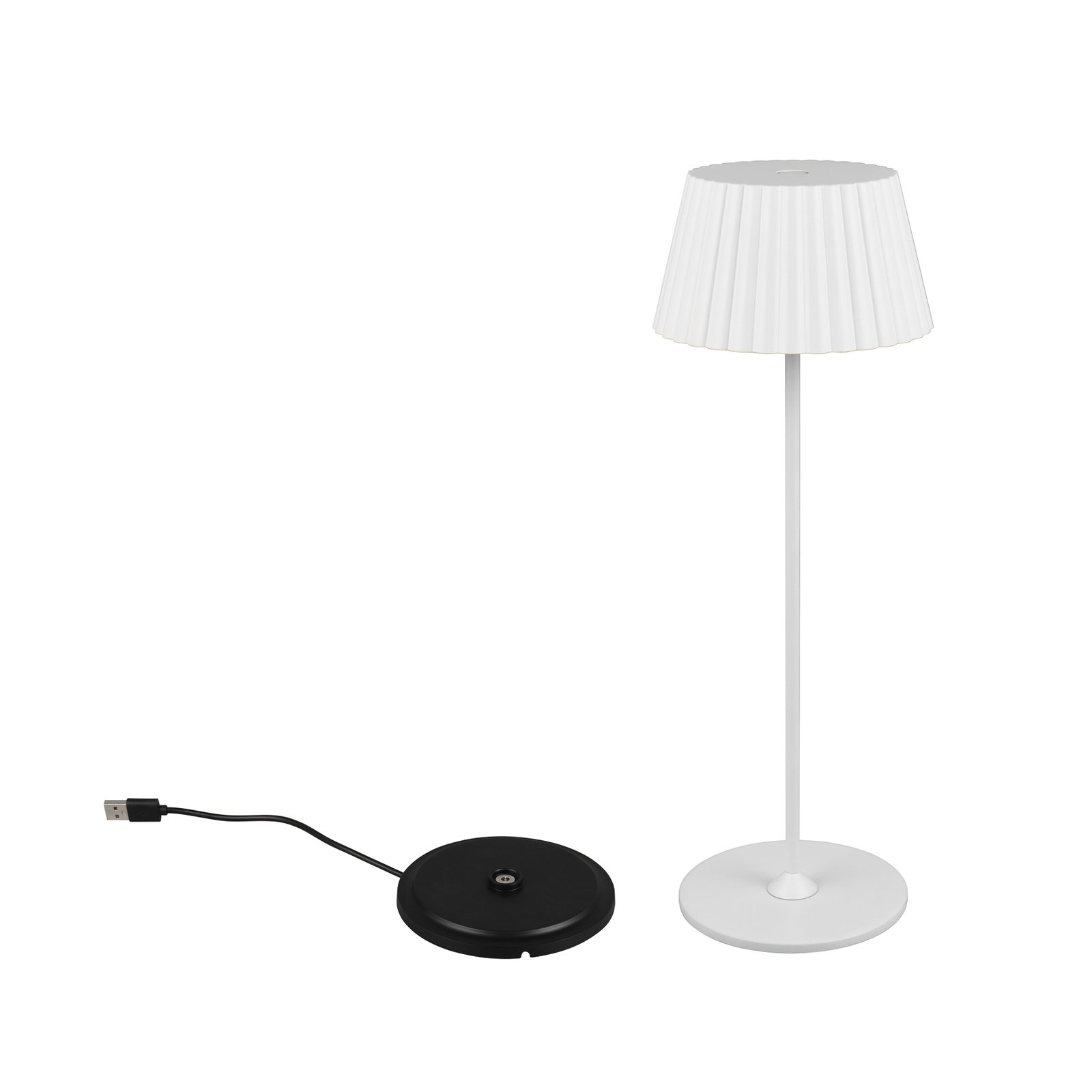 Suarez LED-laetav laualamp, valge, kõrgus 39 cm, metall