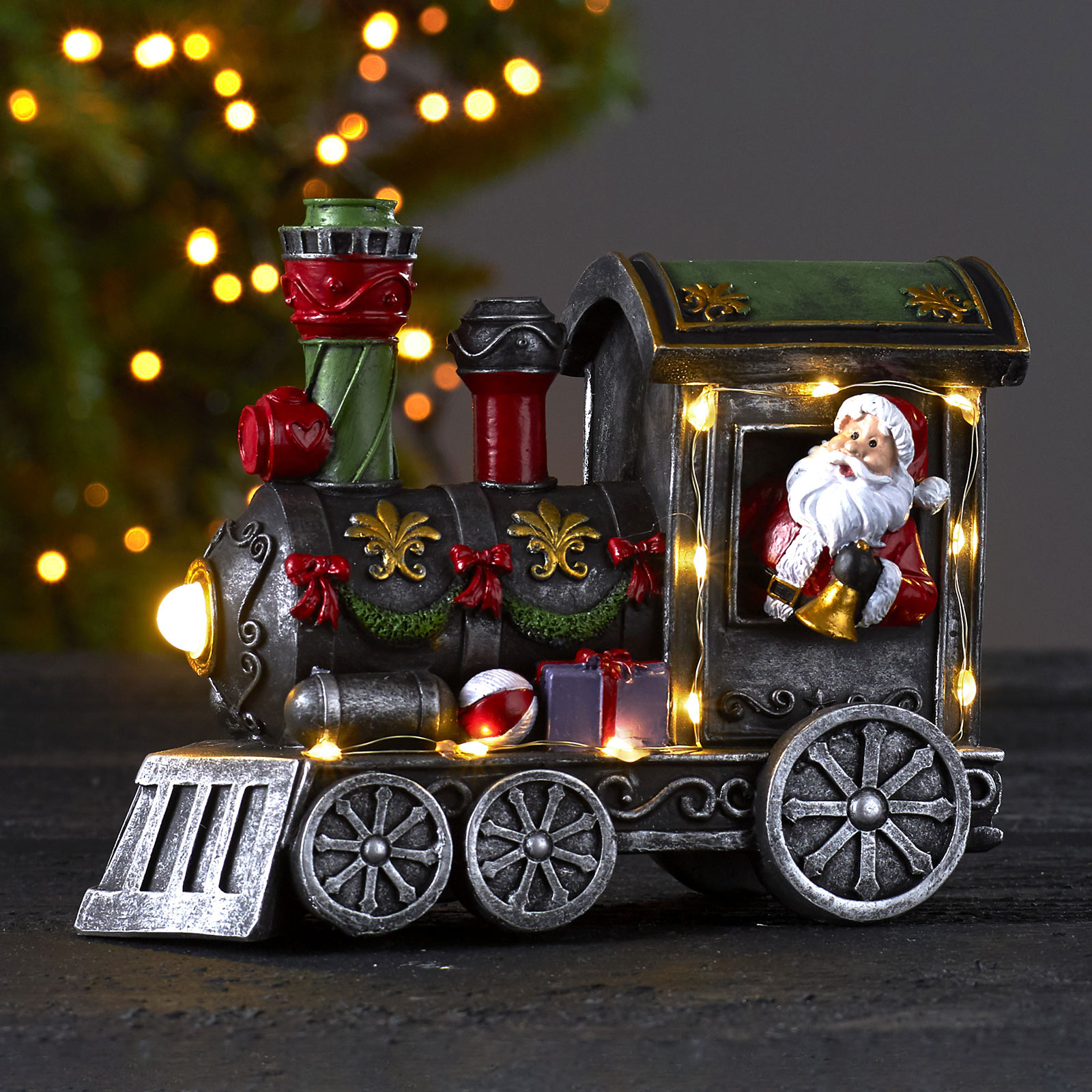 Lámpara decorativa LED Loke, Papá Noel en el tren