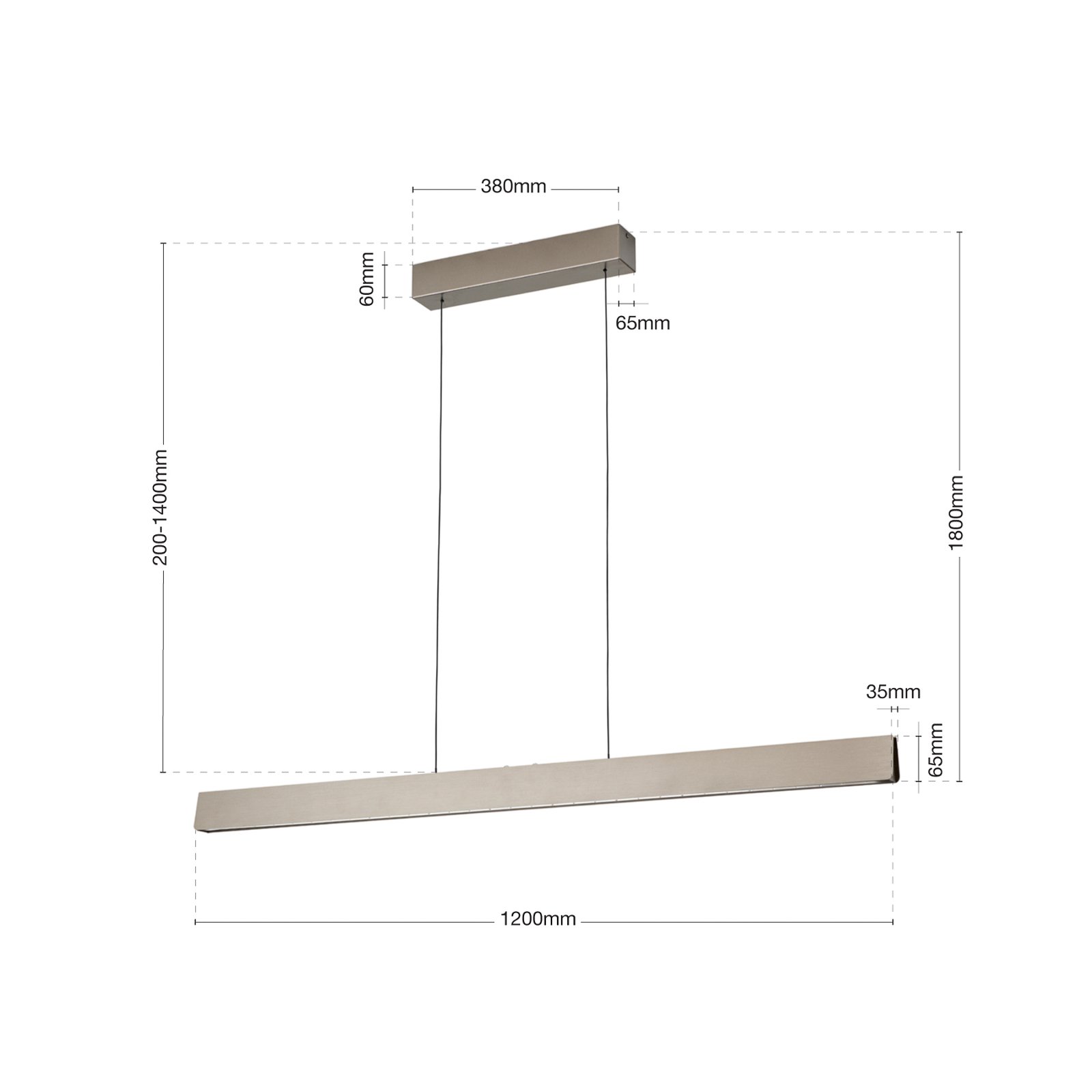 LED rippvalgusti Tara, niklivärvi, pikkus 120 cm, alumiinium/teras