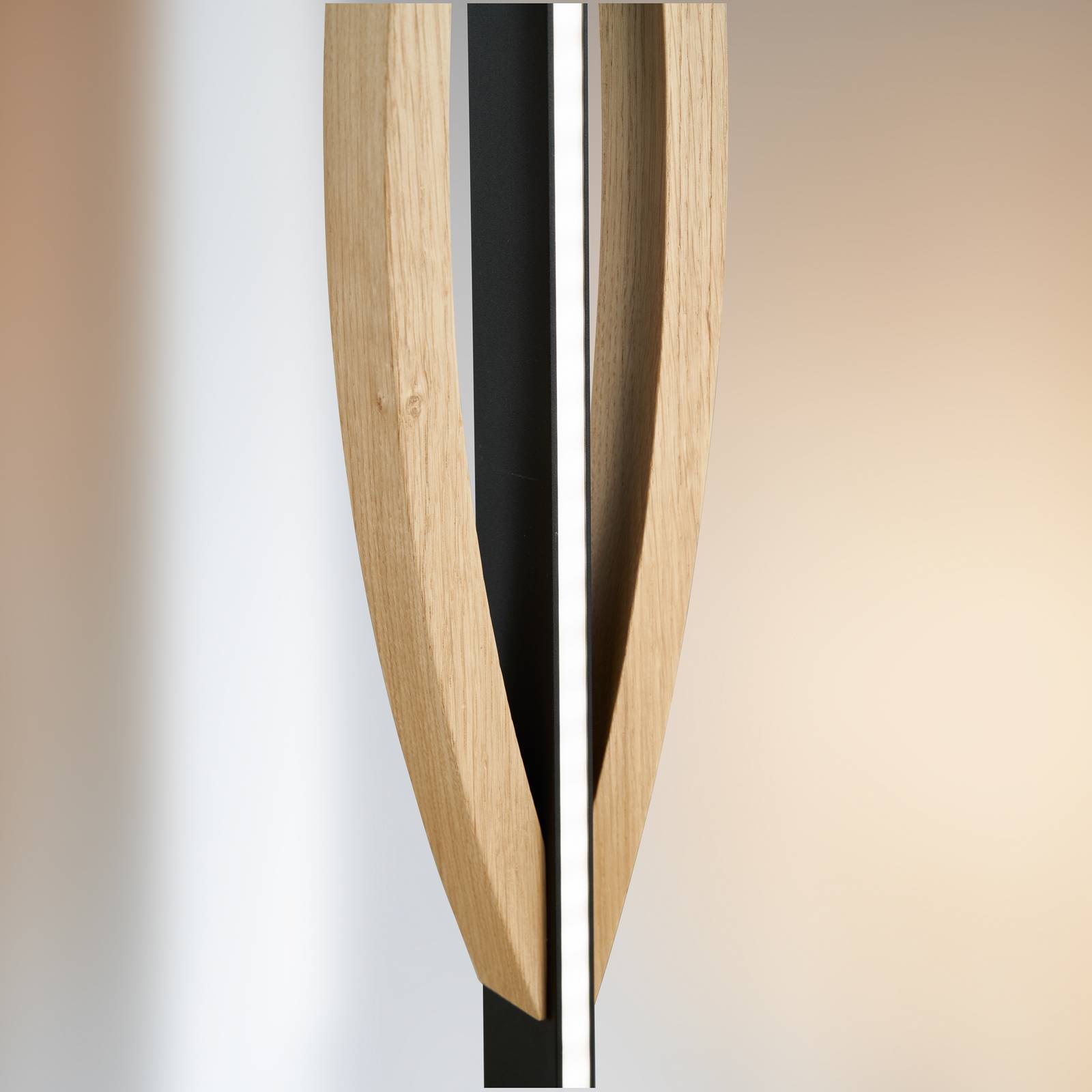 Quitani lampa stołowa LED Kiera, dąb/czarny mat