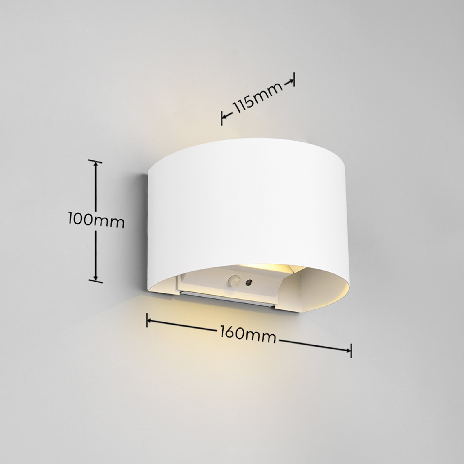 LED uzlādējams āra sienas lukturis Talent, balts, platums 16 cm, sensors