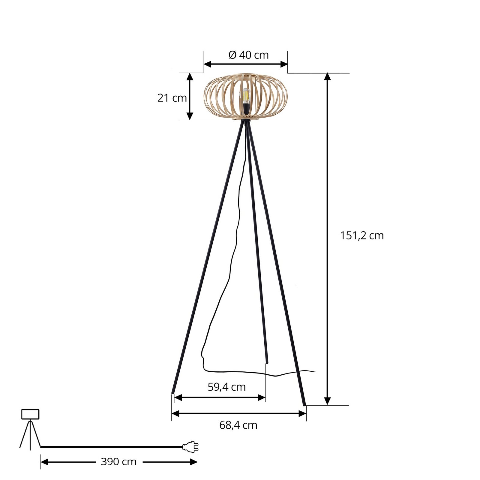 Lielle Stojací Lampa Ø40 Bambus - Lindby