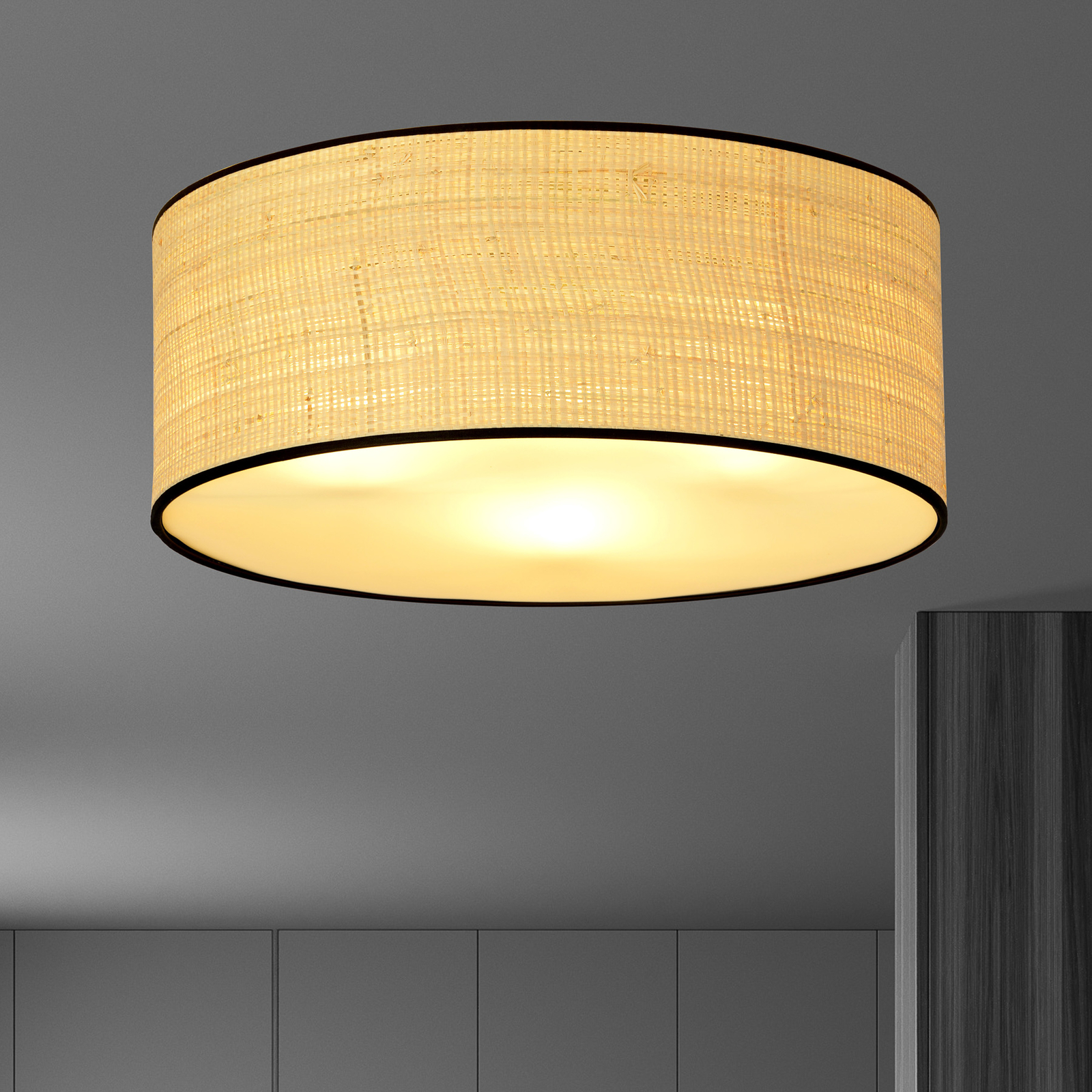 Plafondlamp Aston, Ø 50 cm, rotanoptiek