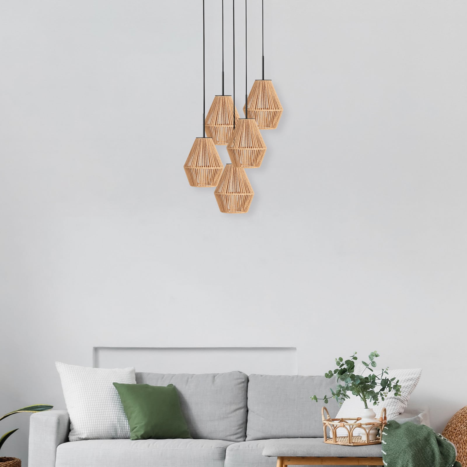 Anne Light Lampă suspendată Ropex 4526 5 becuri rotundă neagră cablu maro - Camera de zi / sufragerie - negru maro - Metal