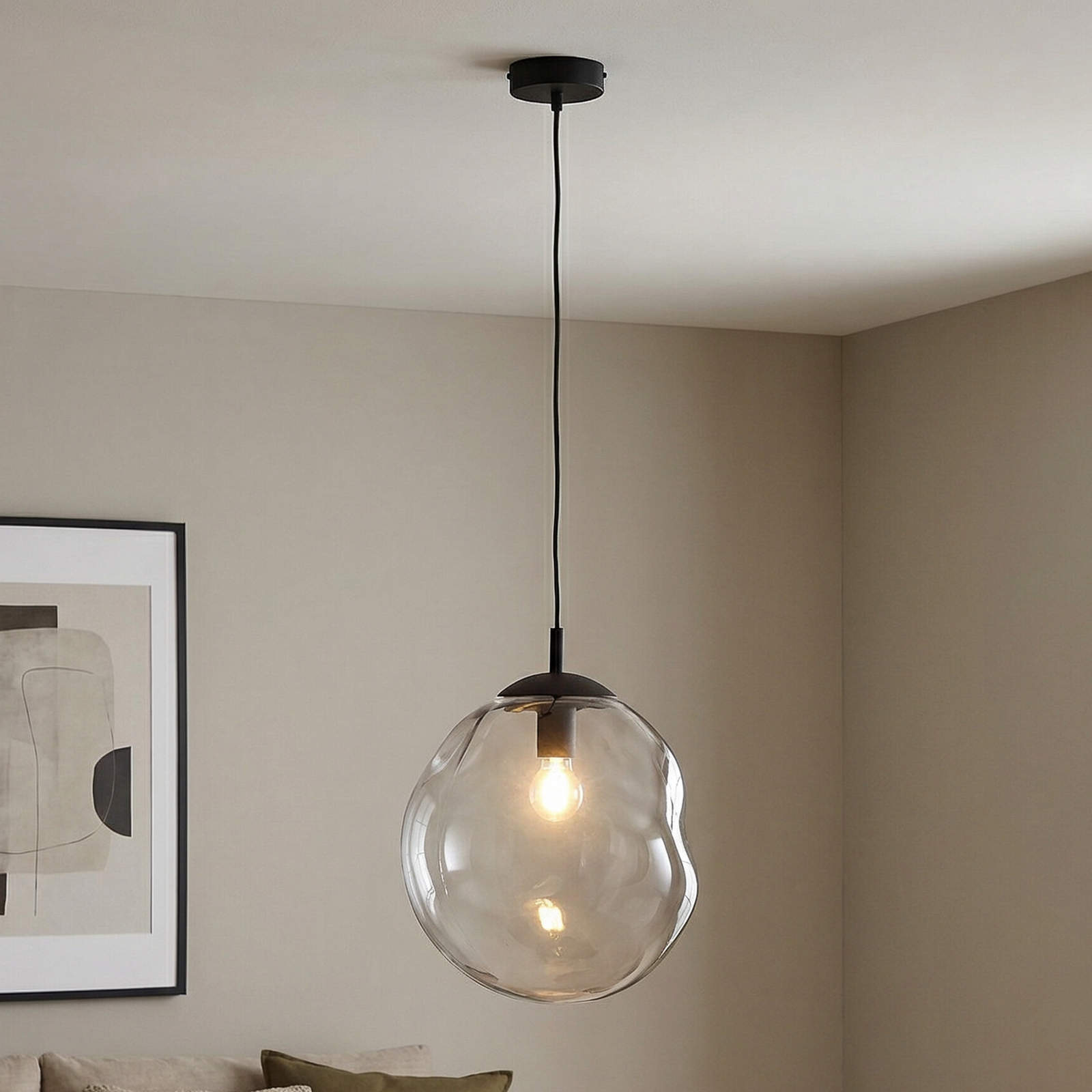 Sol glaspendel, Ø 35cm, sort/røggrå