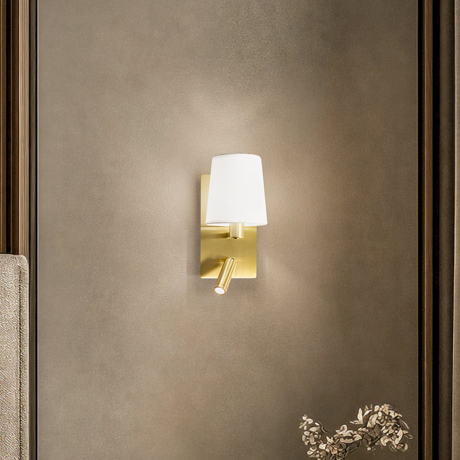 Lindby wall light Aiden, white, brass, LED reading light