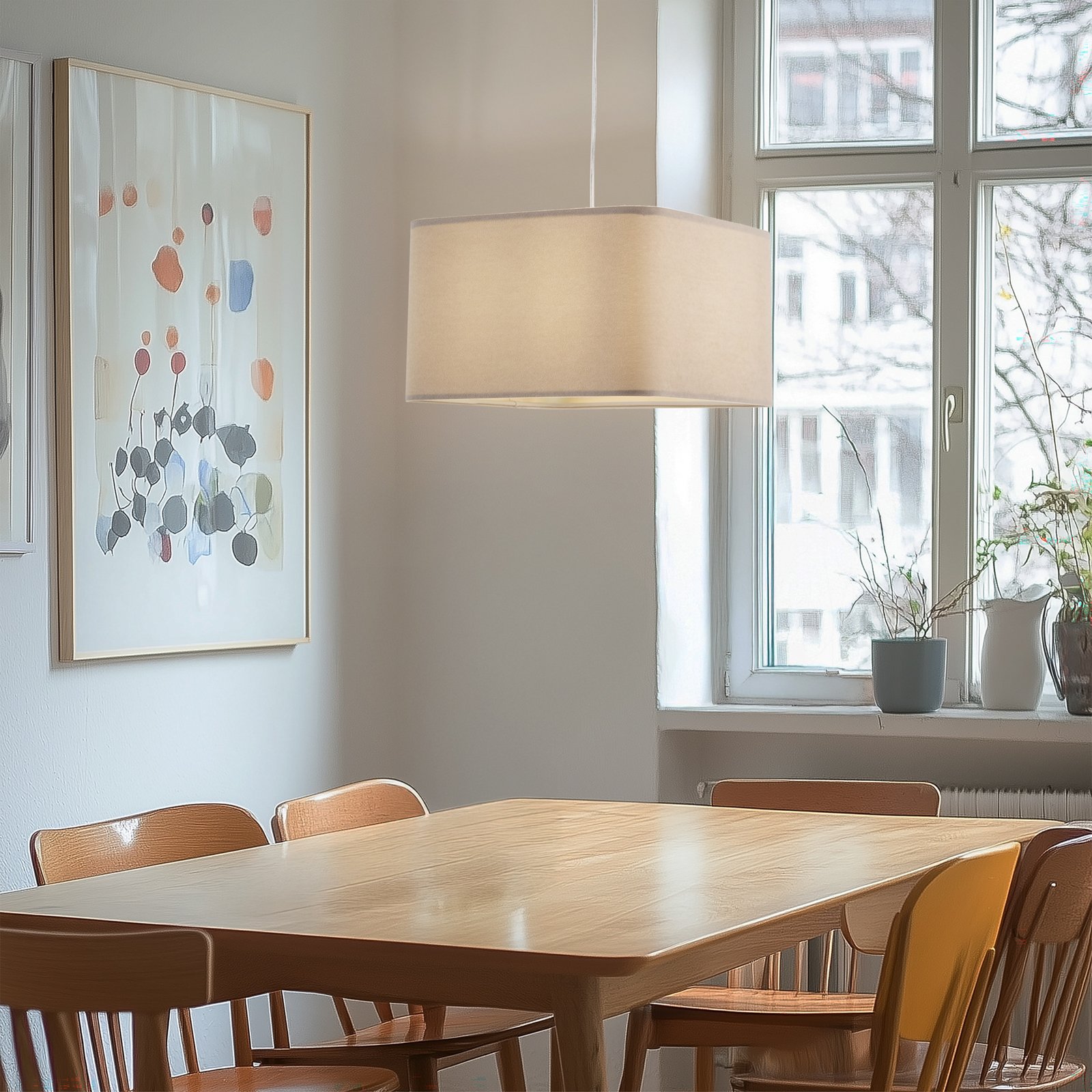 Kwadro pendant light, beige, 40 x 40 cm, velour fabric