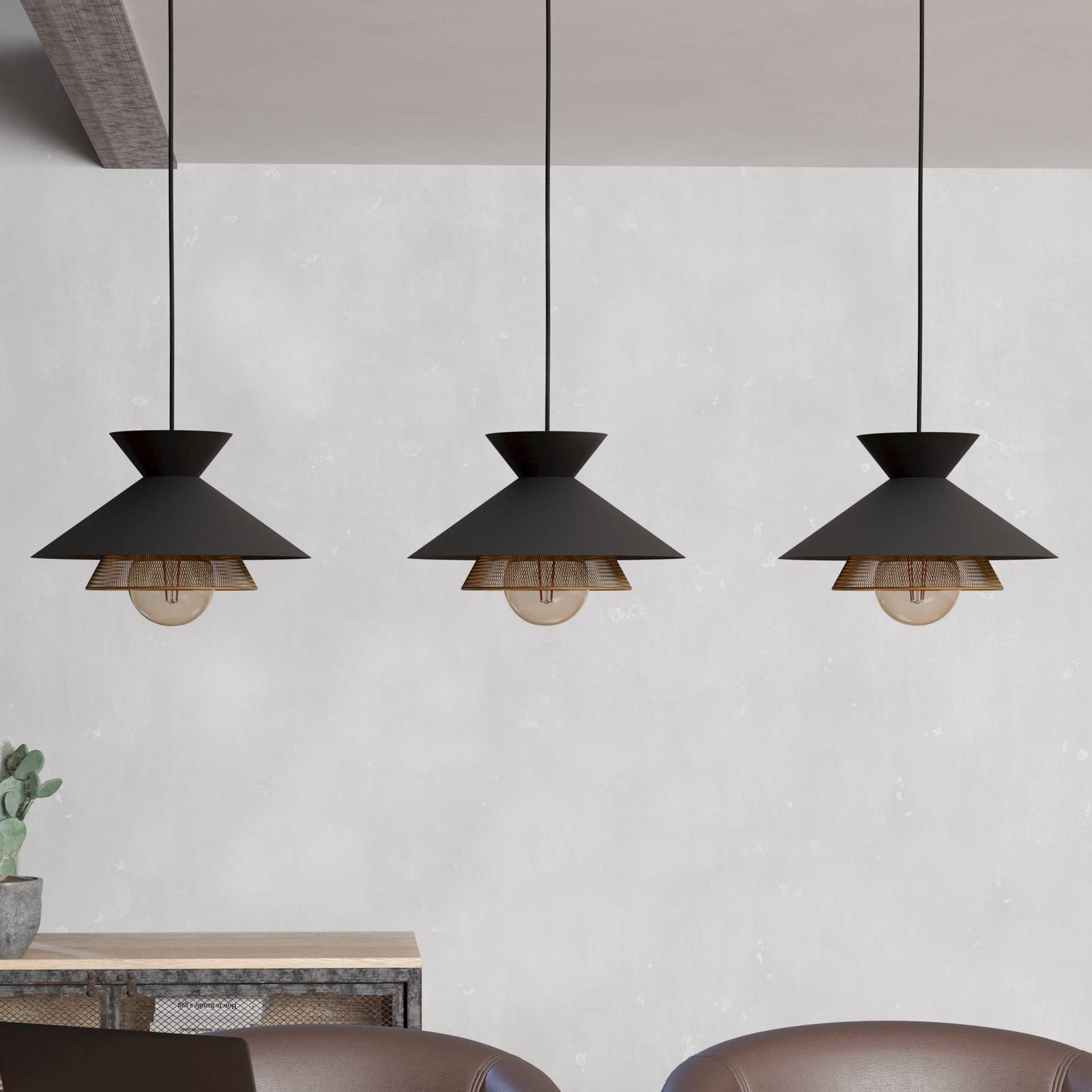 Hängeleuchte Grizedale dreiflammig schwarz/messing günstig online kaufen