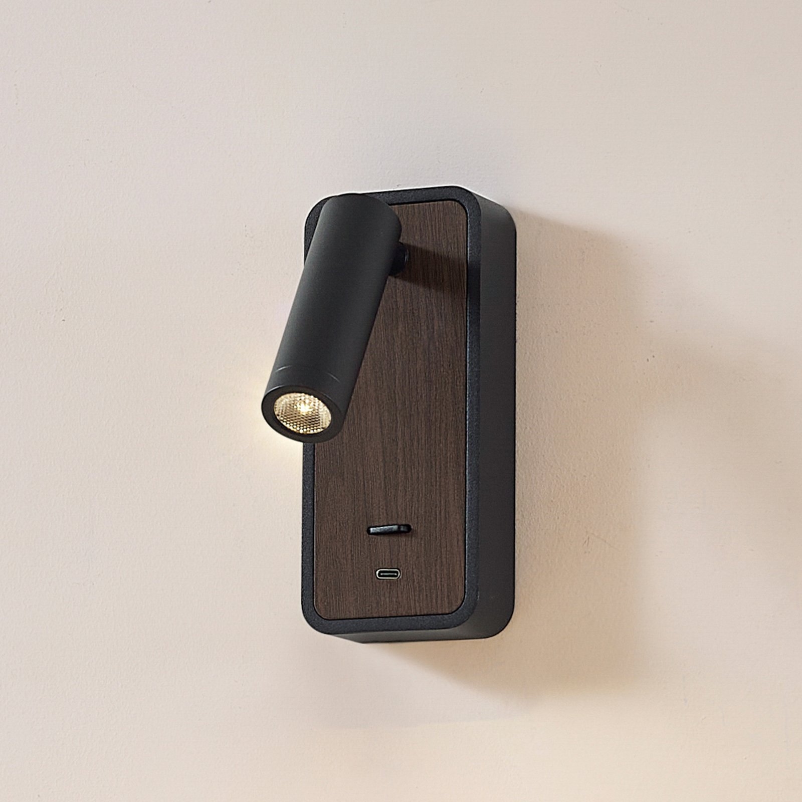 Lindby LED-Wandleuchte Tallis, schwarz, USB-C, beweglich