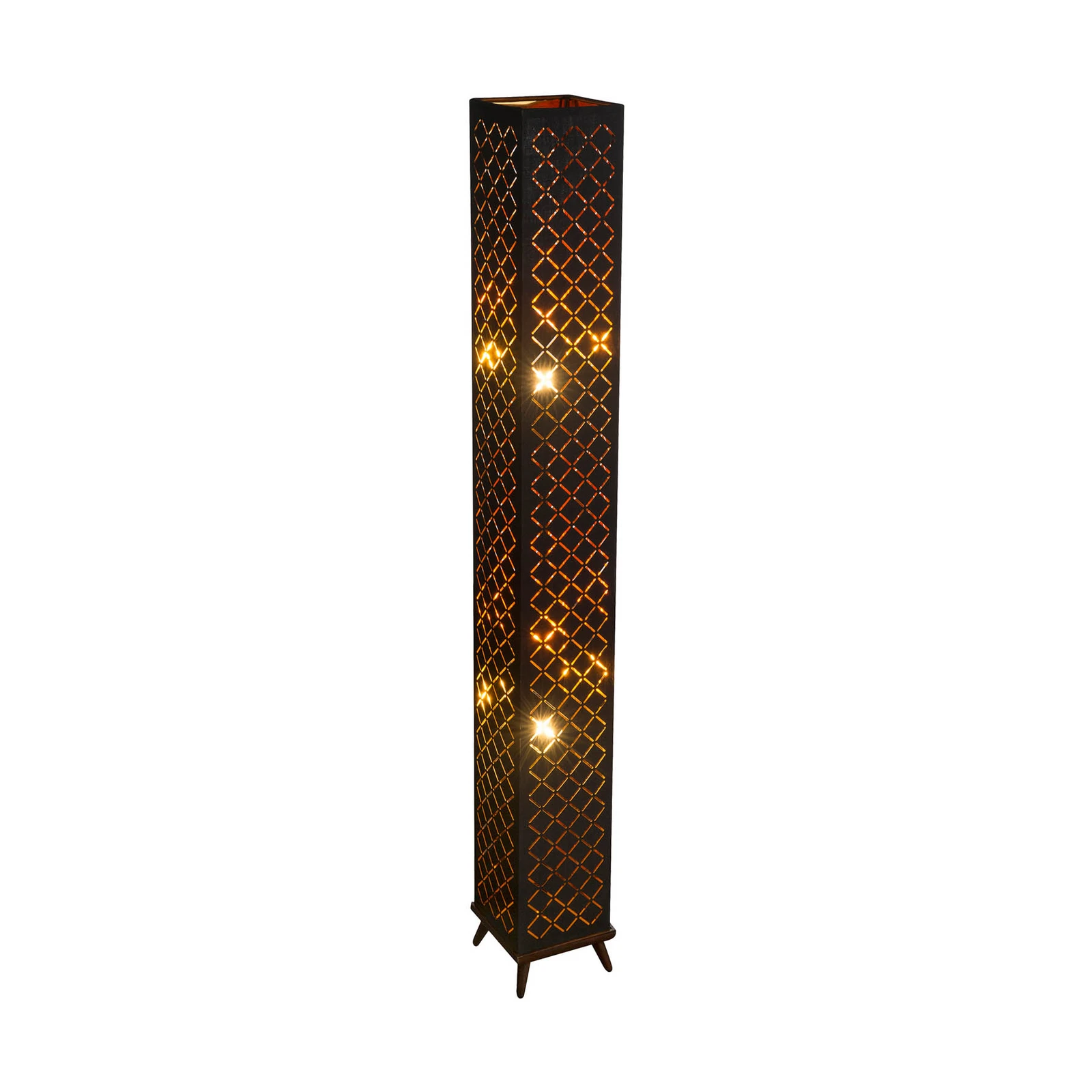 Clarke podna lampa, crno/zlatni listići, visina 118 cm, tkanina
