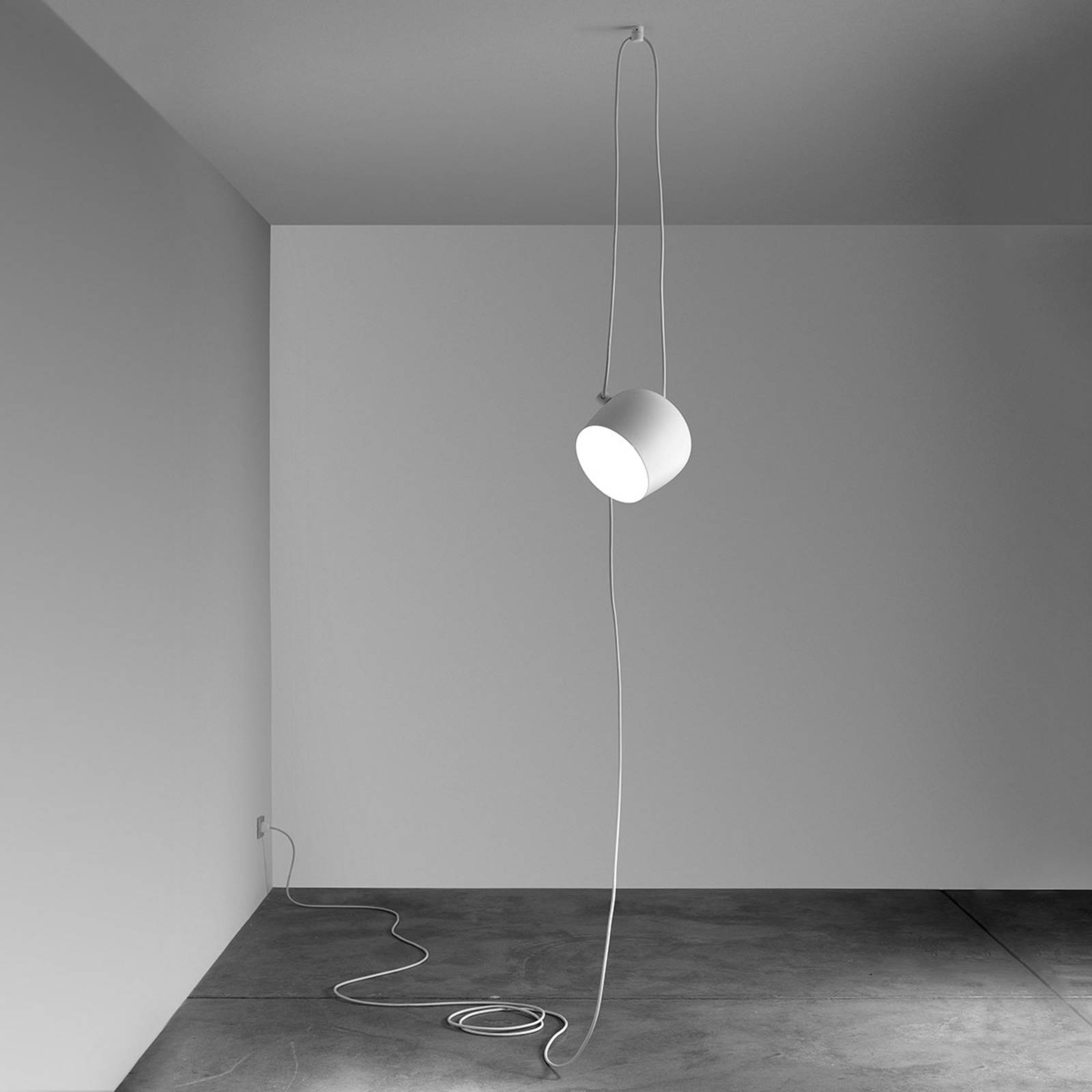 Flos FLOS Aim Small hanging lamp with plug, white, for Living / Dining Room, aluminium, photo-engraved polycarbonate, 12 W, energy efficiency: A+, H: 14.9 cm
