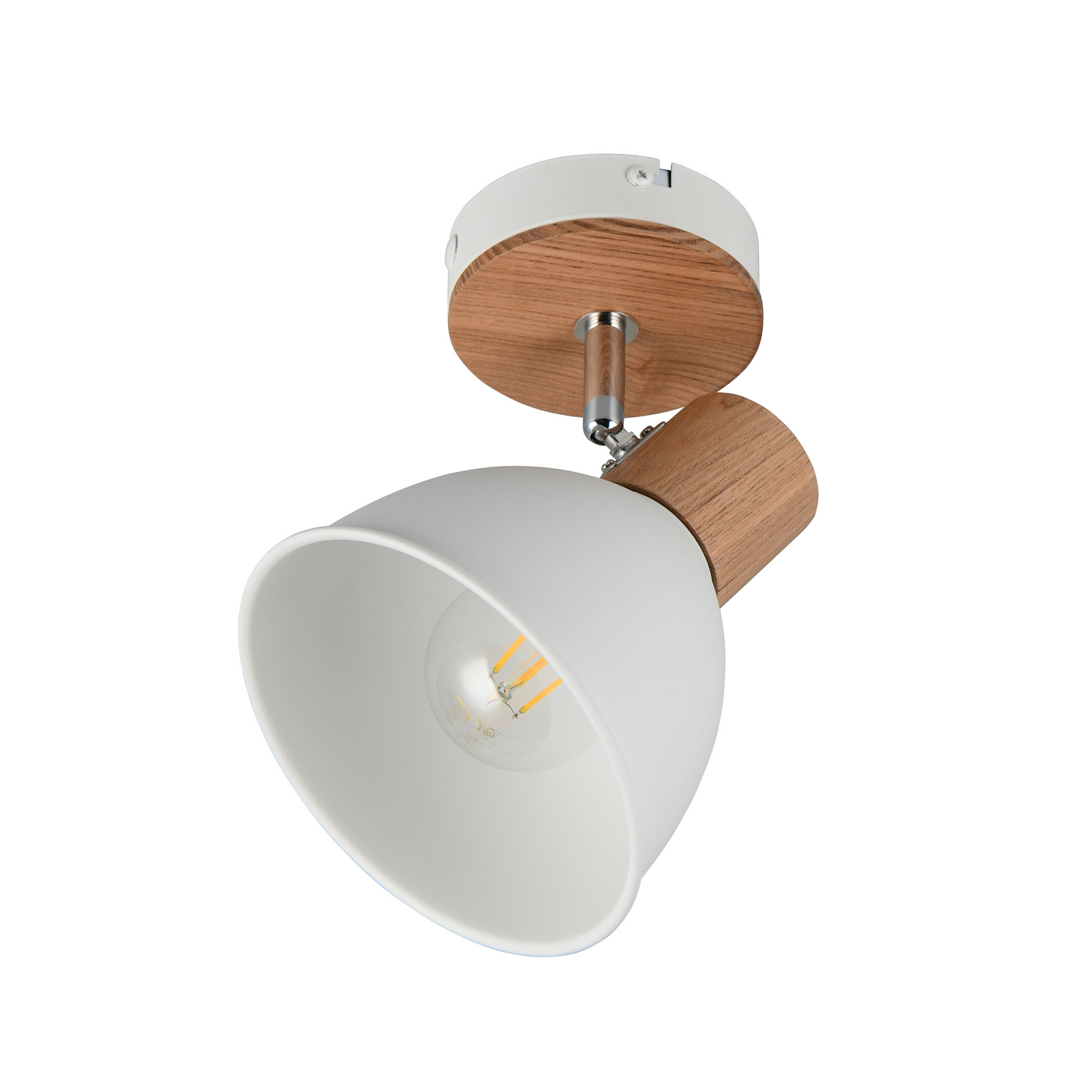 Φωτιστικό οροφής Delume, λευκό, Ø 15 cm, 1 φως, μέταλλο/ξύλο