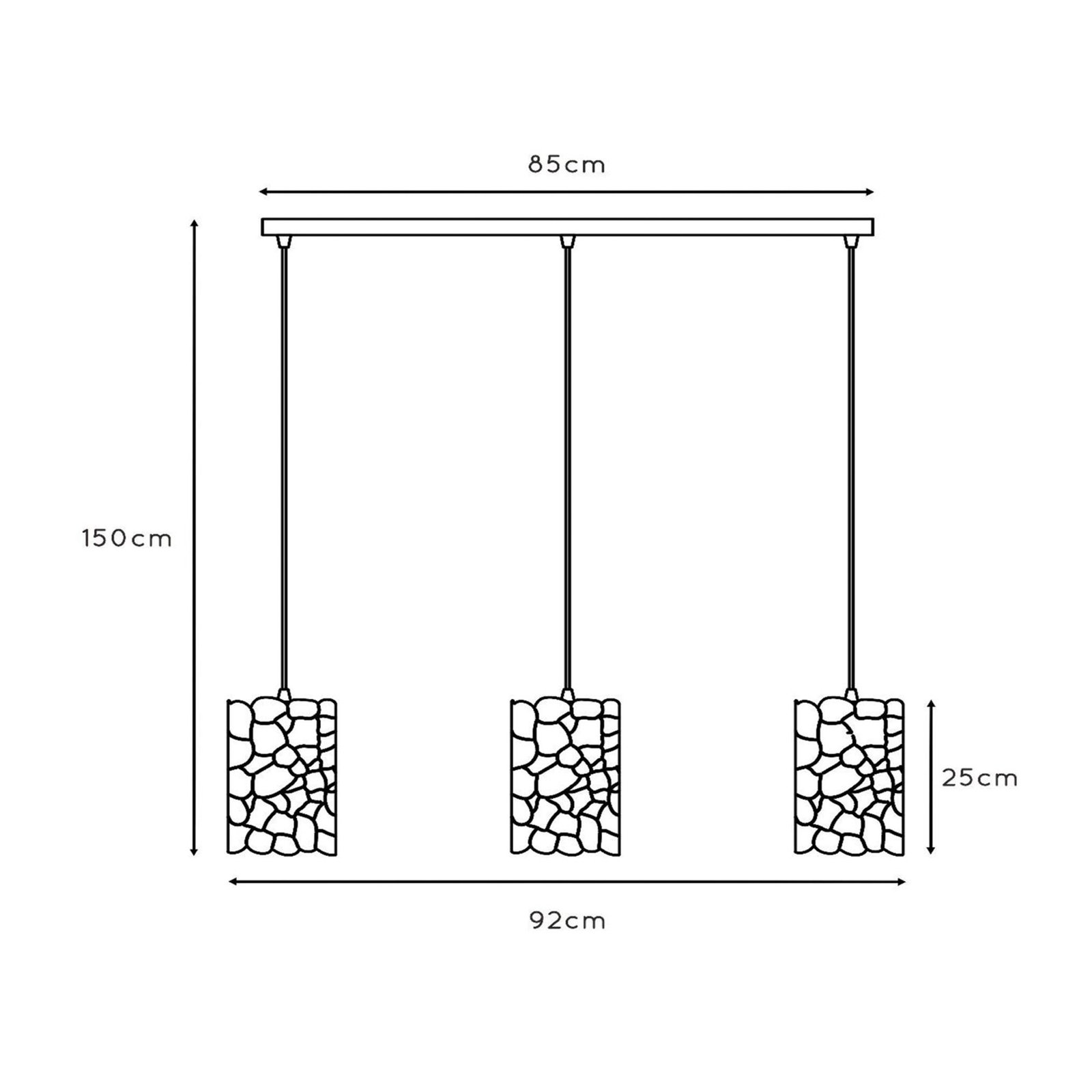 Candeeiro suspenso Almelo, 3 lâmpadas, linear, preto/dourado, metal