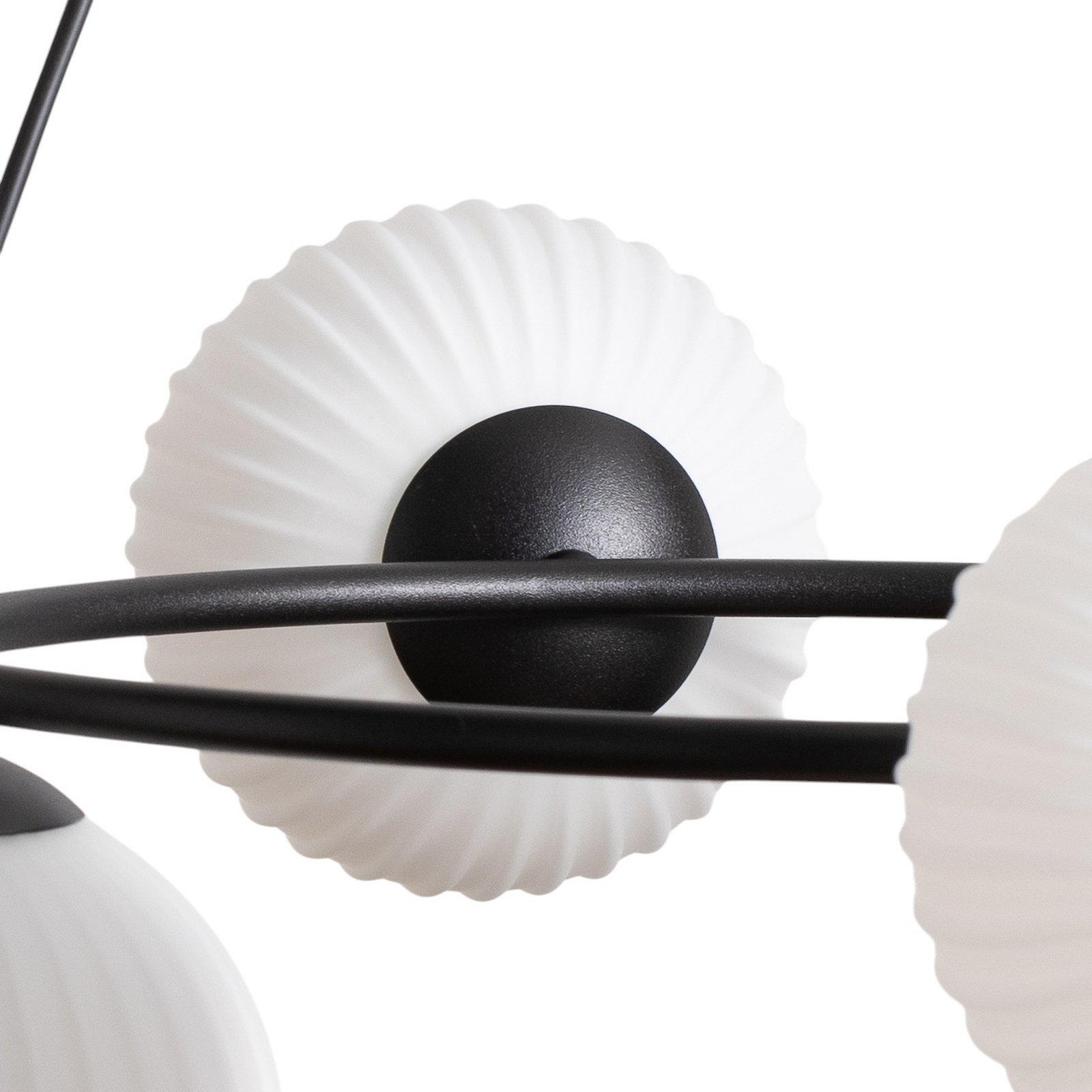 Libra living room lamp, opal/black, Ø 70 cm, glass, 5-bulb.