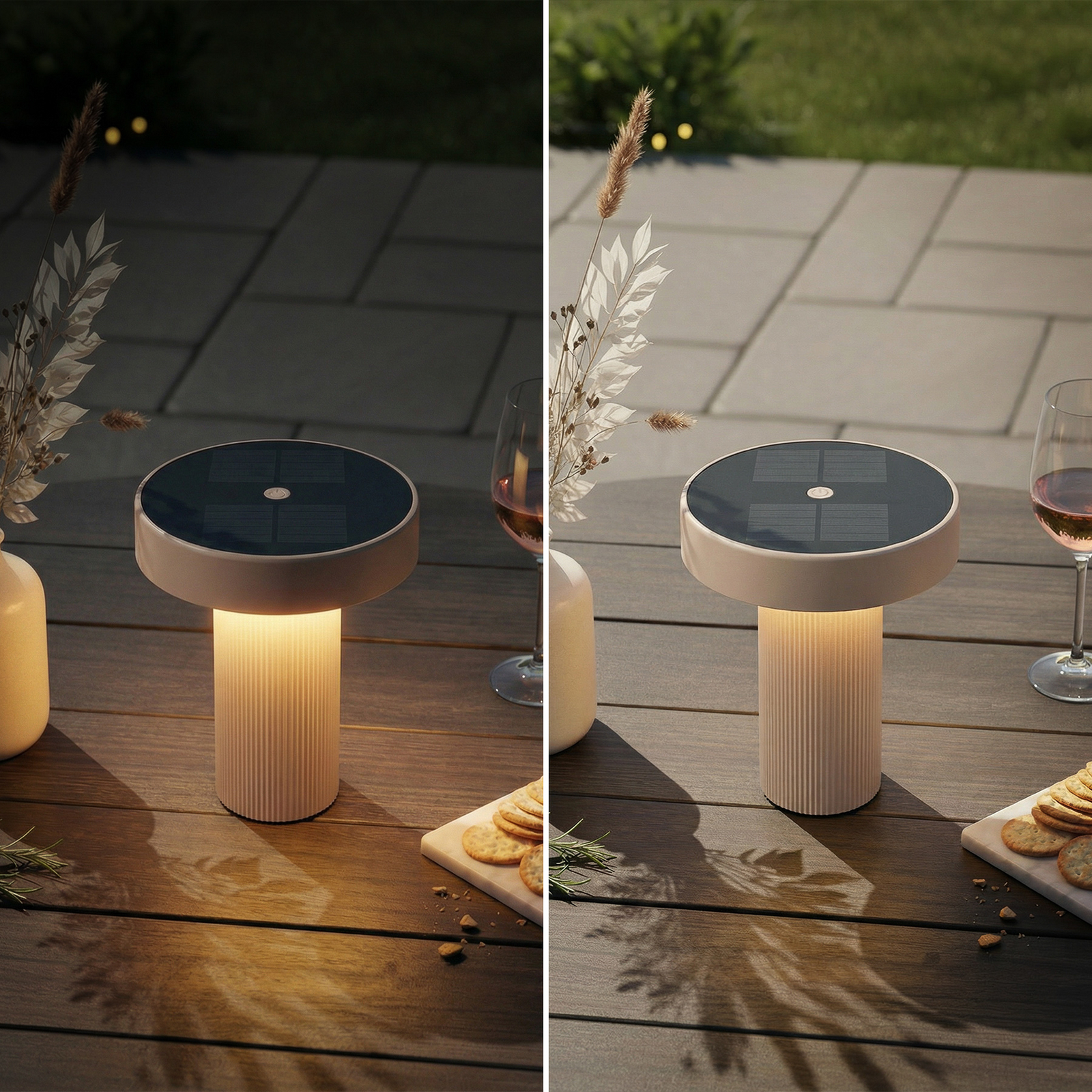 Lámpara de mesa LED solar recargable Poga, beige, plástico, IP44