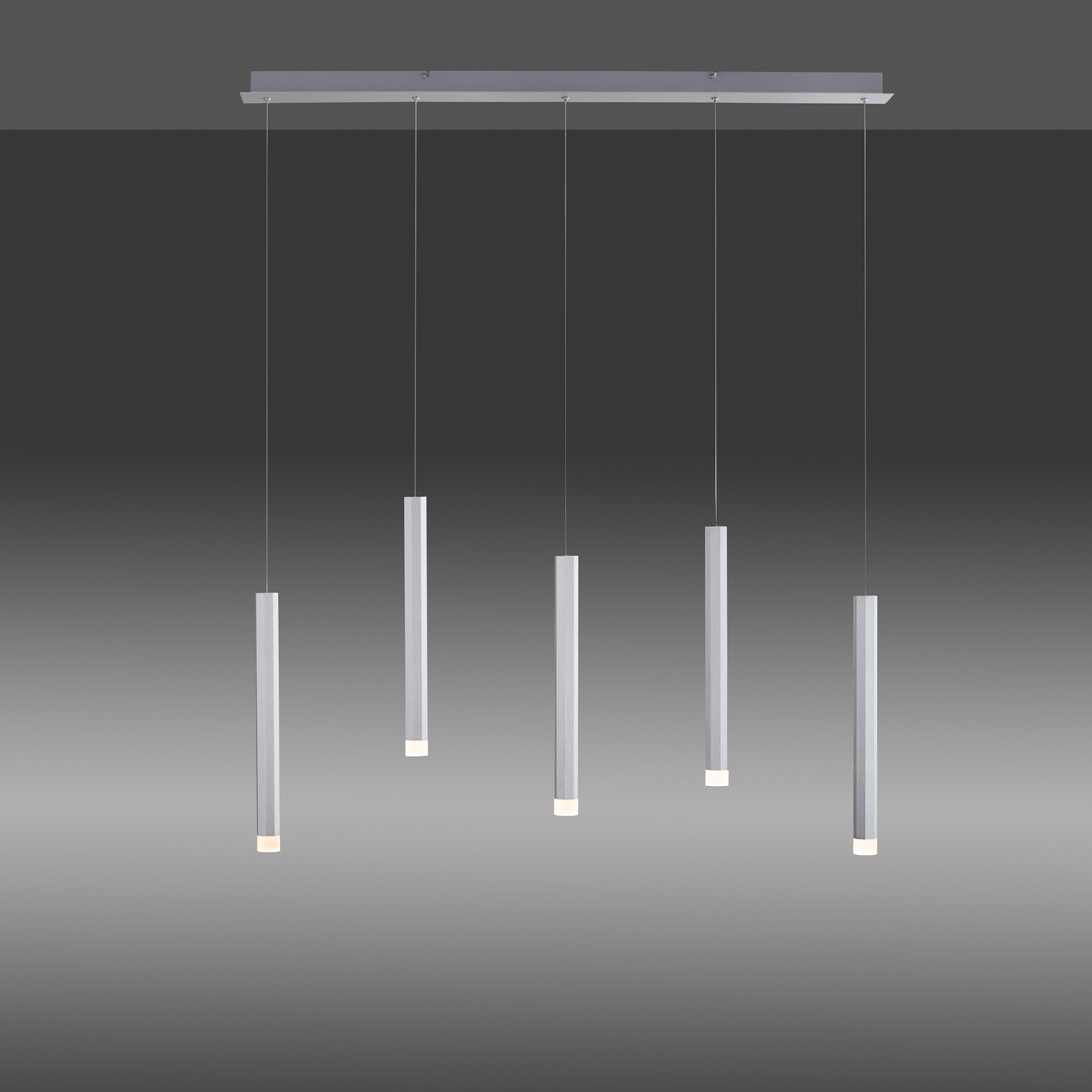 LED-pendellampa Bruno, 5 lampor, aluminium