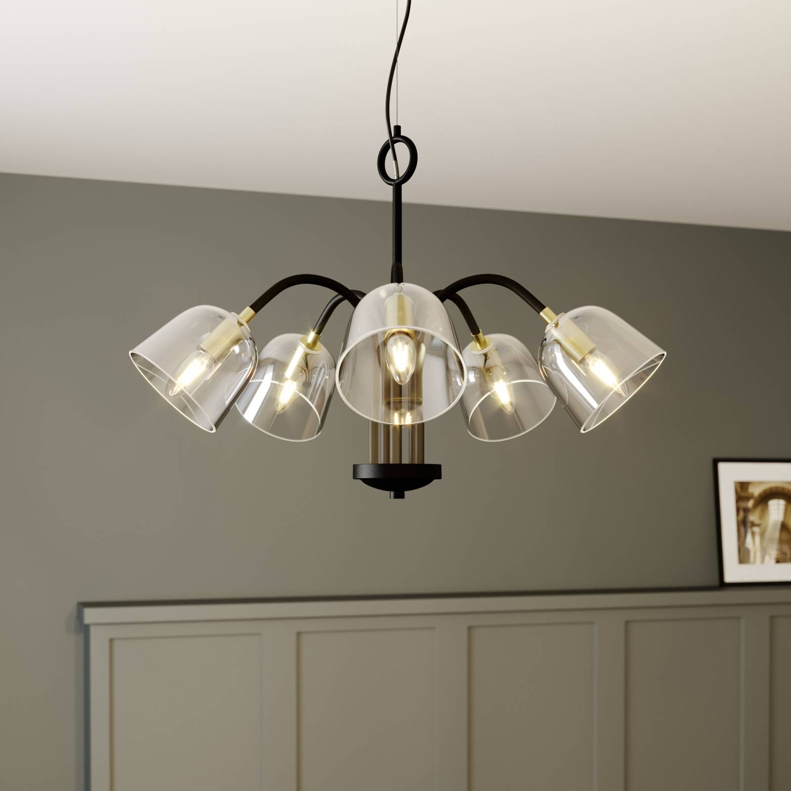 Lucande Anjita hanglamp, glazen kappen, 5-lamps