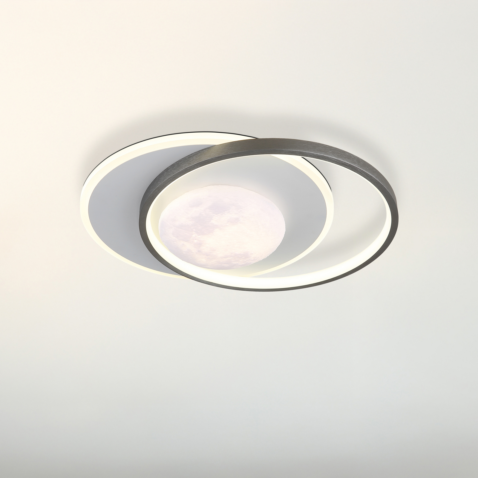 Candeeiro de teto LED Moon, preta/cinzenta, metal, 37 cm
