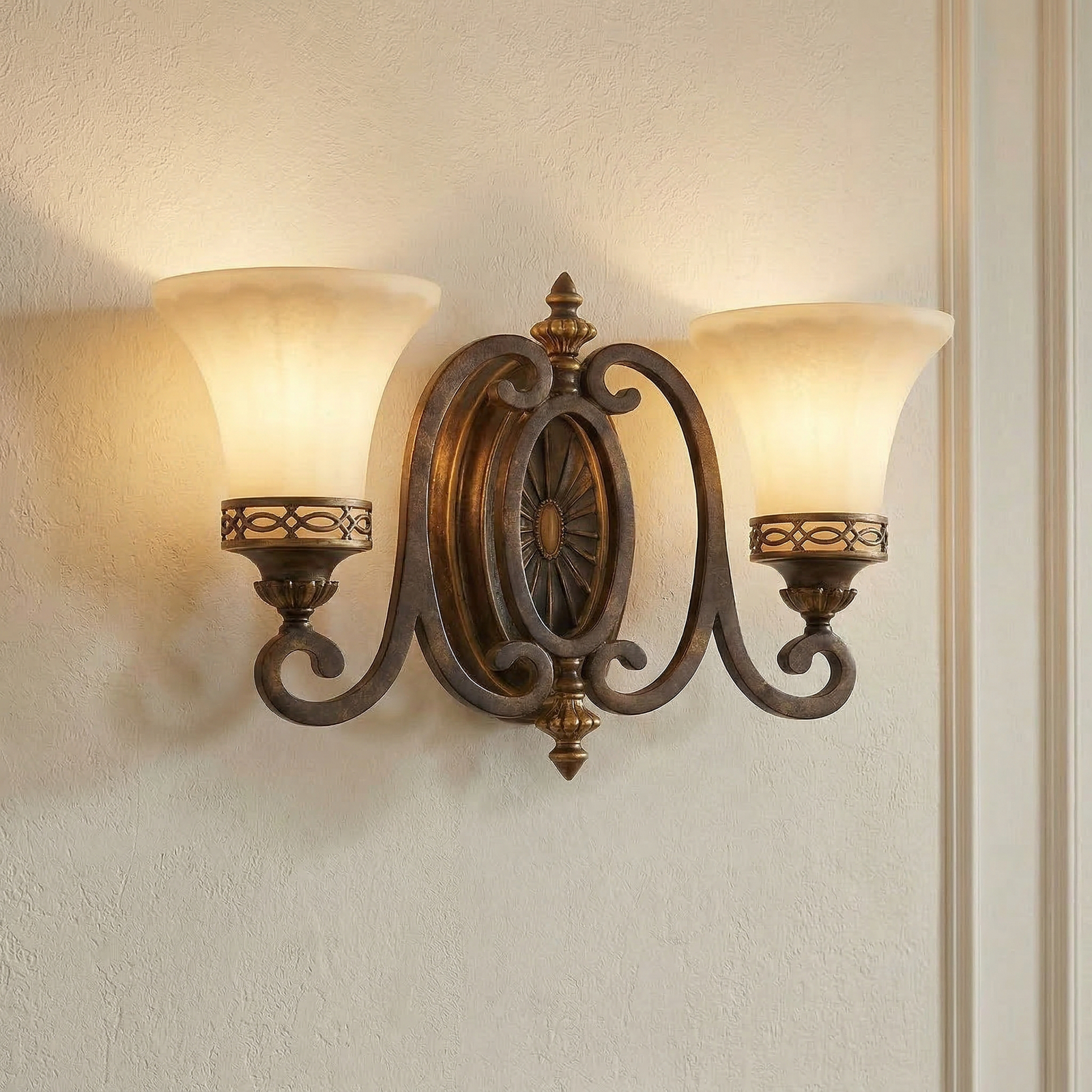 Drawing Room væglampe, brun/creme, 41 cm, 2 lyskilder – FEISS