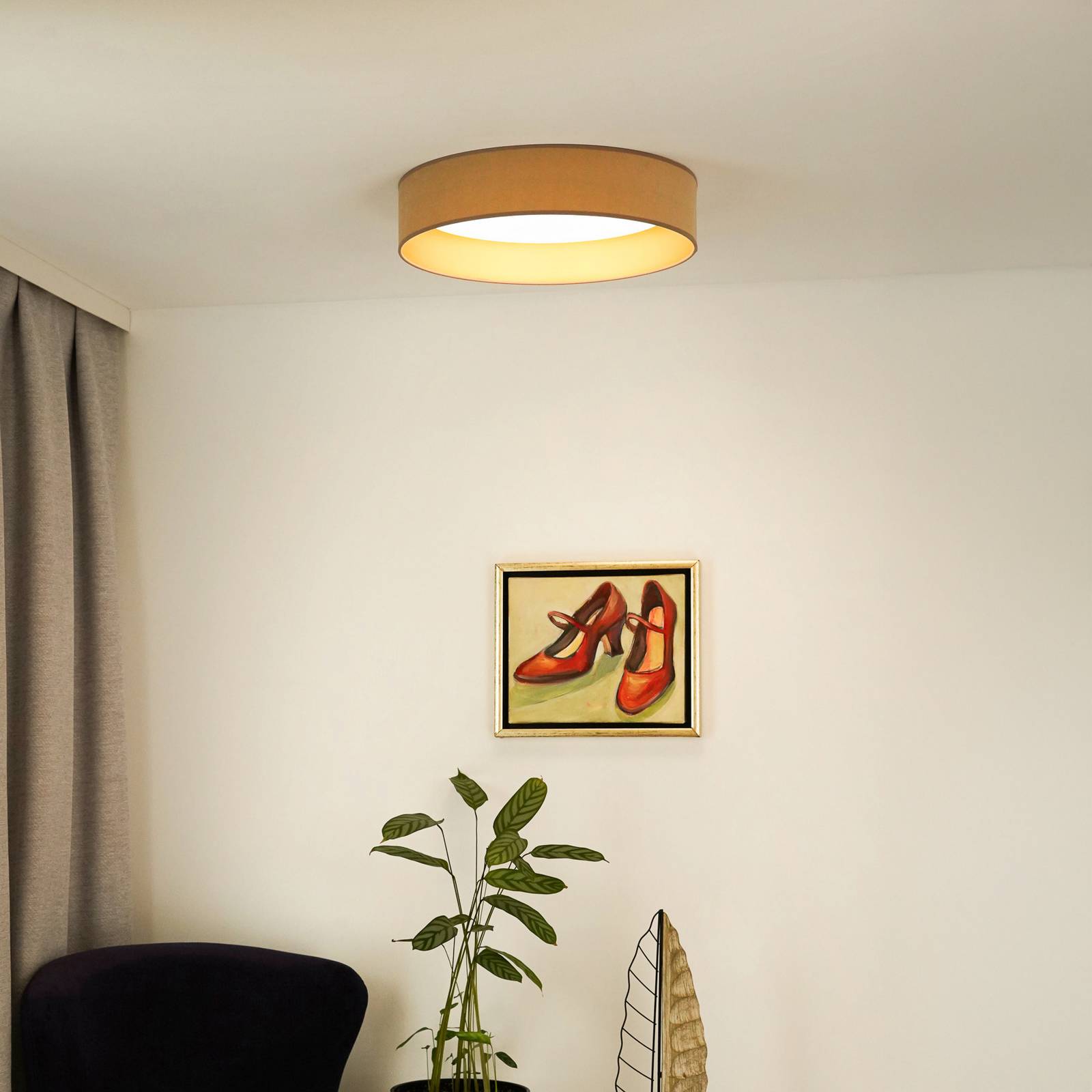 LED-Deckenleuchte Plafond, Samt, beige/gold, Ø 45 cm günstig online kaufen