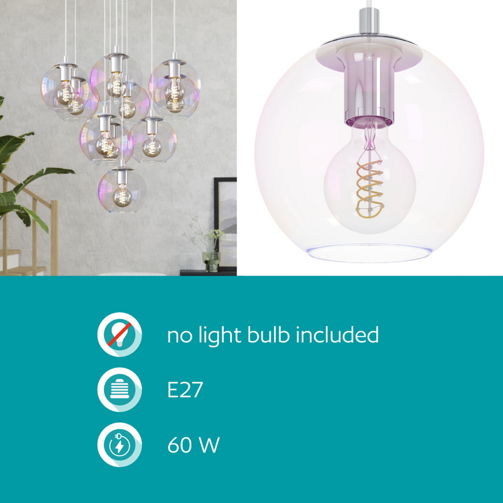 EGLO hanglamp ARISCANI 2, Ø 65 cm, 10-lamps, chroom/iriserend