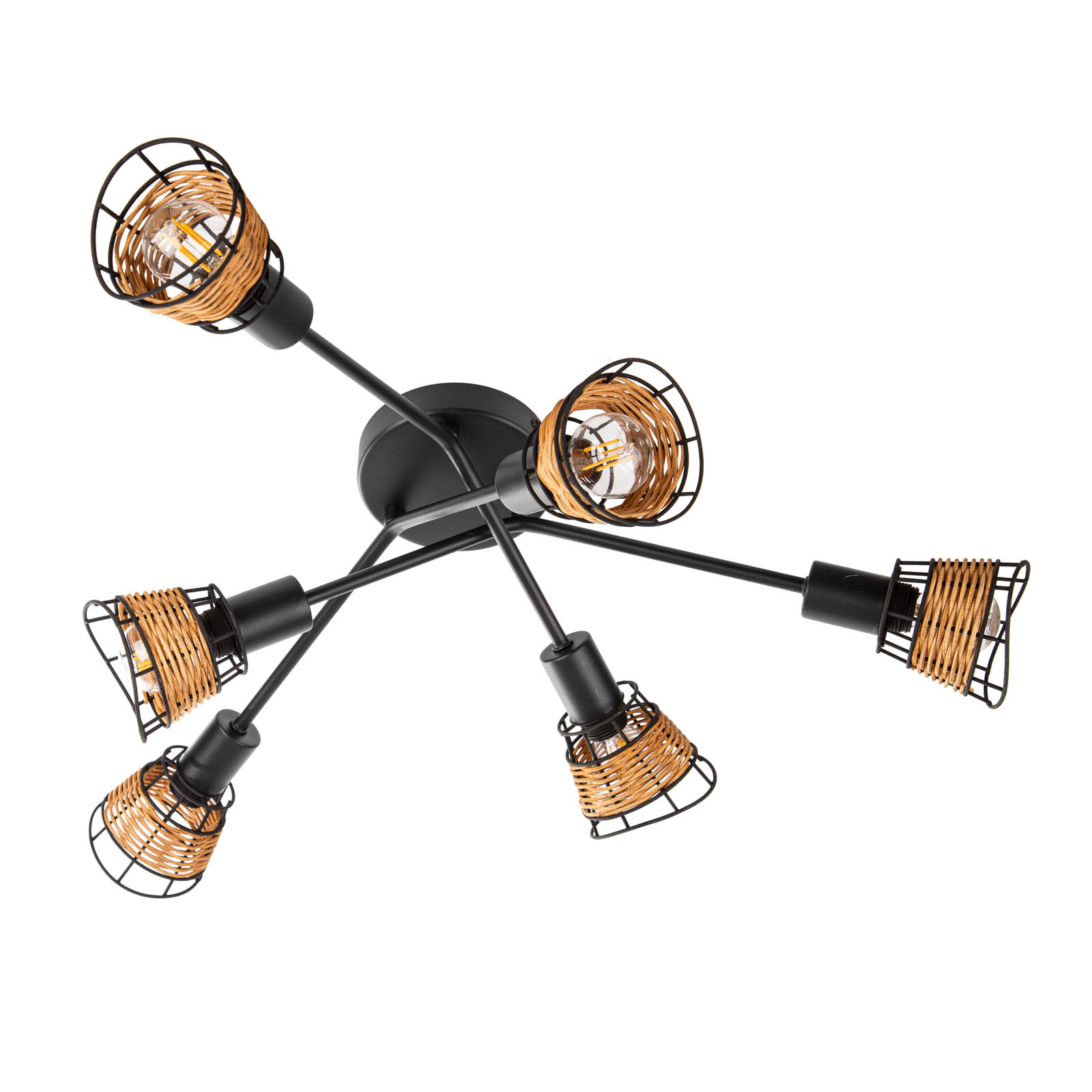 Deckenlampe Esra, Rattangeflecht, sechsflammig