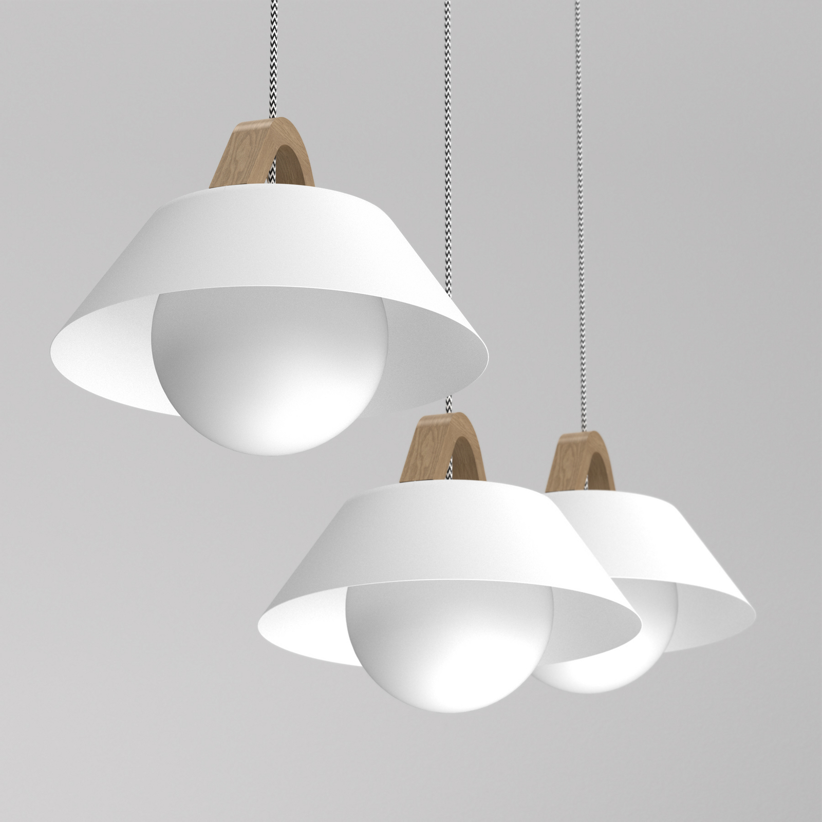Funda pendant light, white, length 110 cm, 3-bulb, metal/glass Funda pendant light, white, length 110 cm, 3-bulb, metal/glass