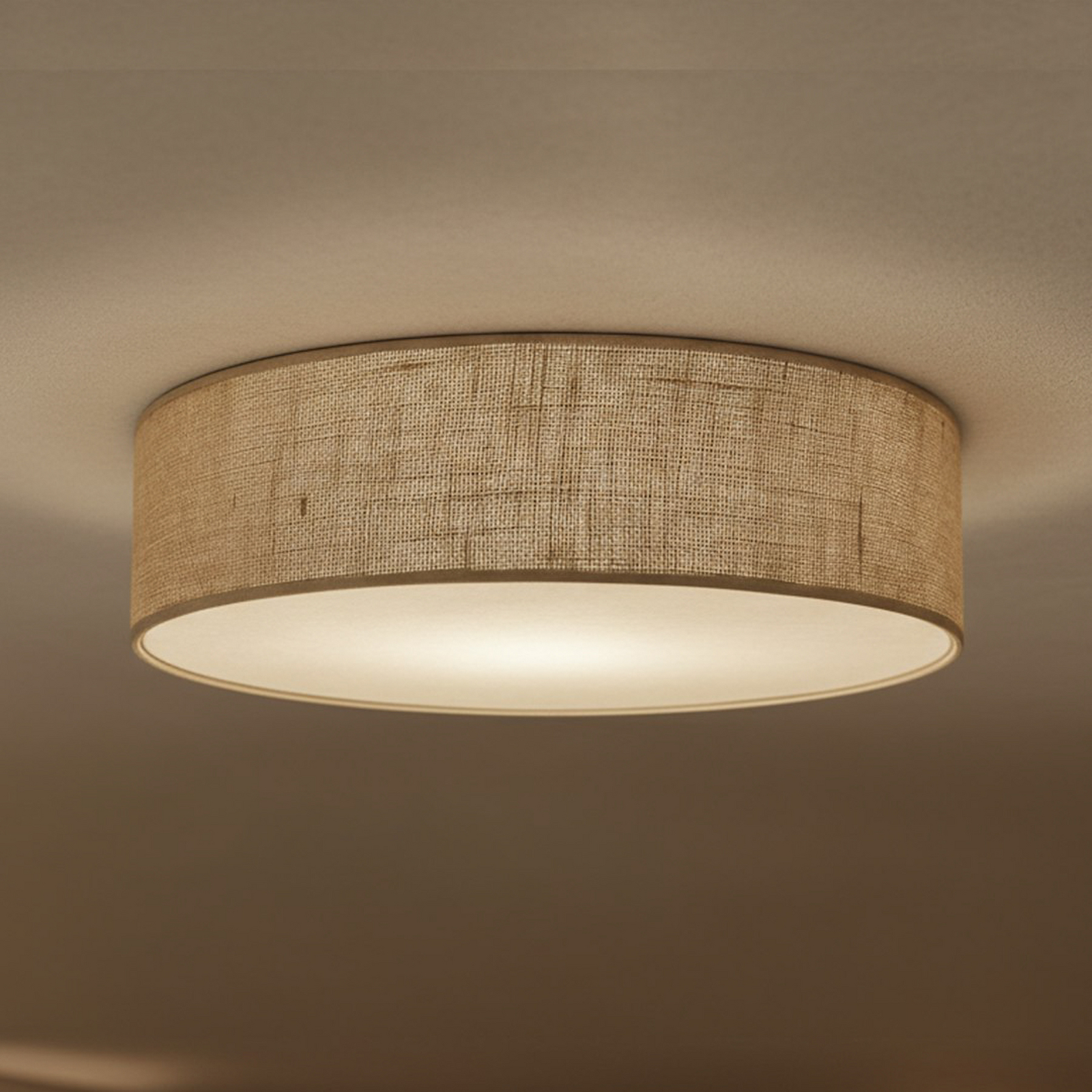 Plafonnier Marshall, marron, Ø 50 cm, métal, rotin Plafonnier Marshall, marron, Ø 50 cm, métal, rotin