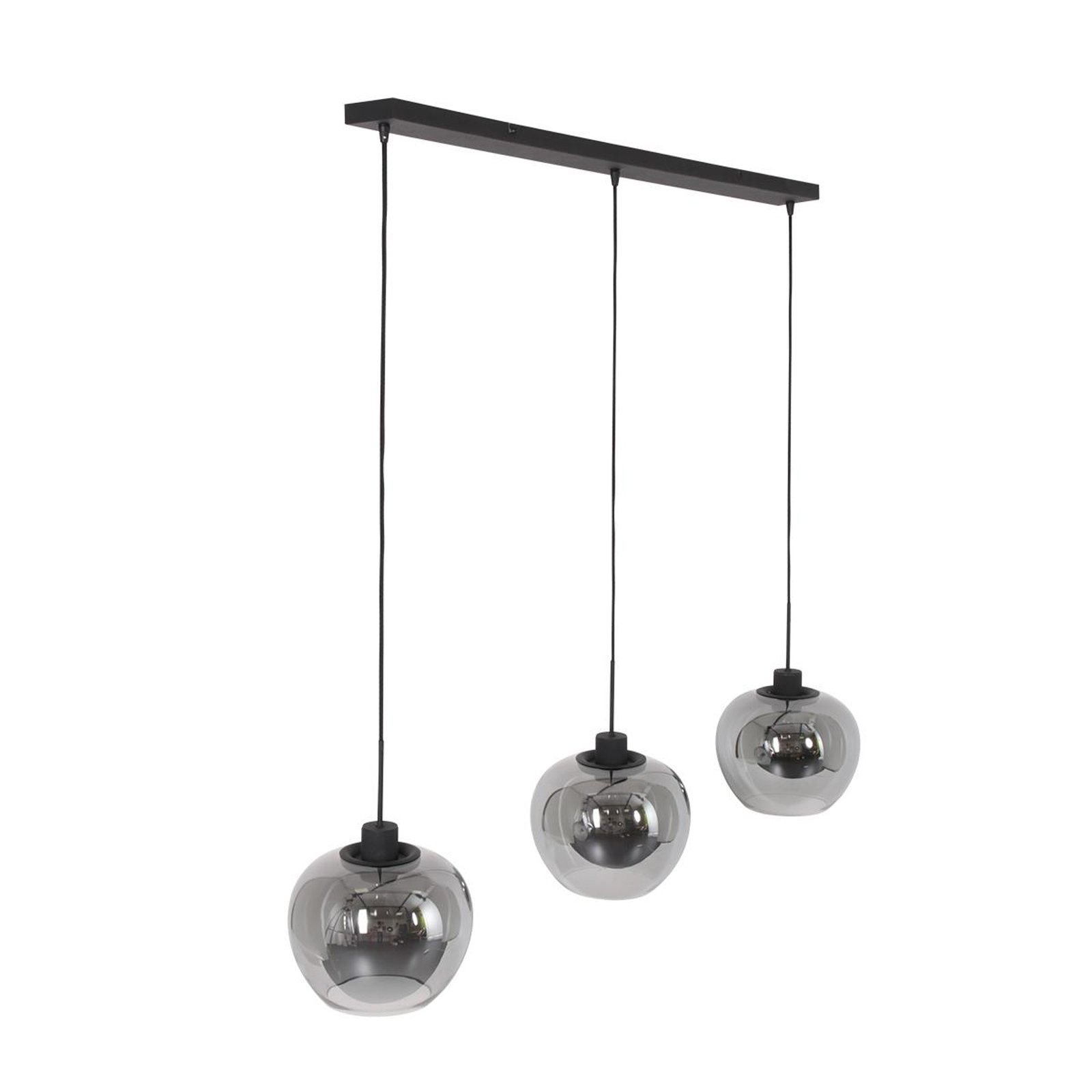 Lotus hanglamp, zwart, 3-lamps, balk, metaal, glas