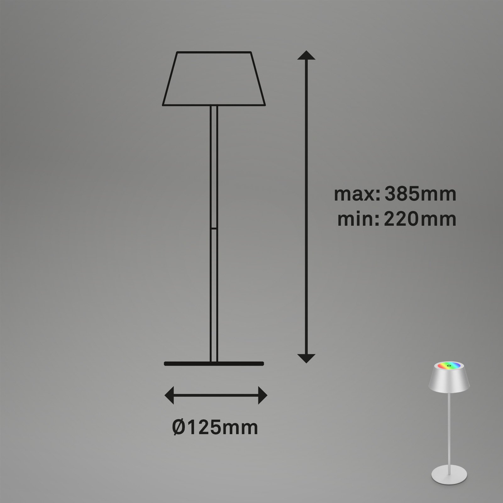 LED galda lampa Kiki ar uzlādējamu akumulatoru RGBW, matēts hroms