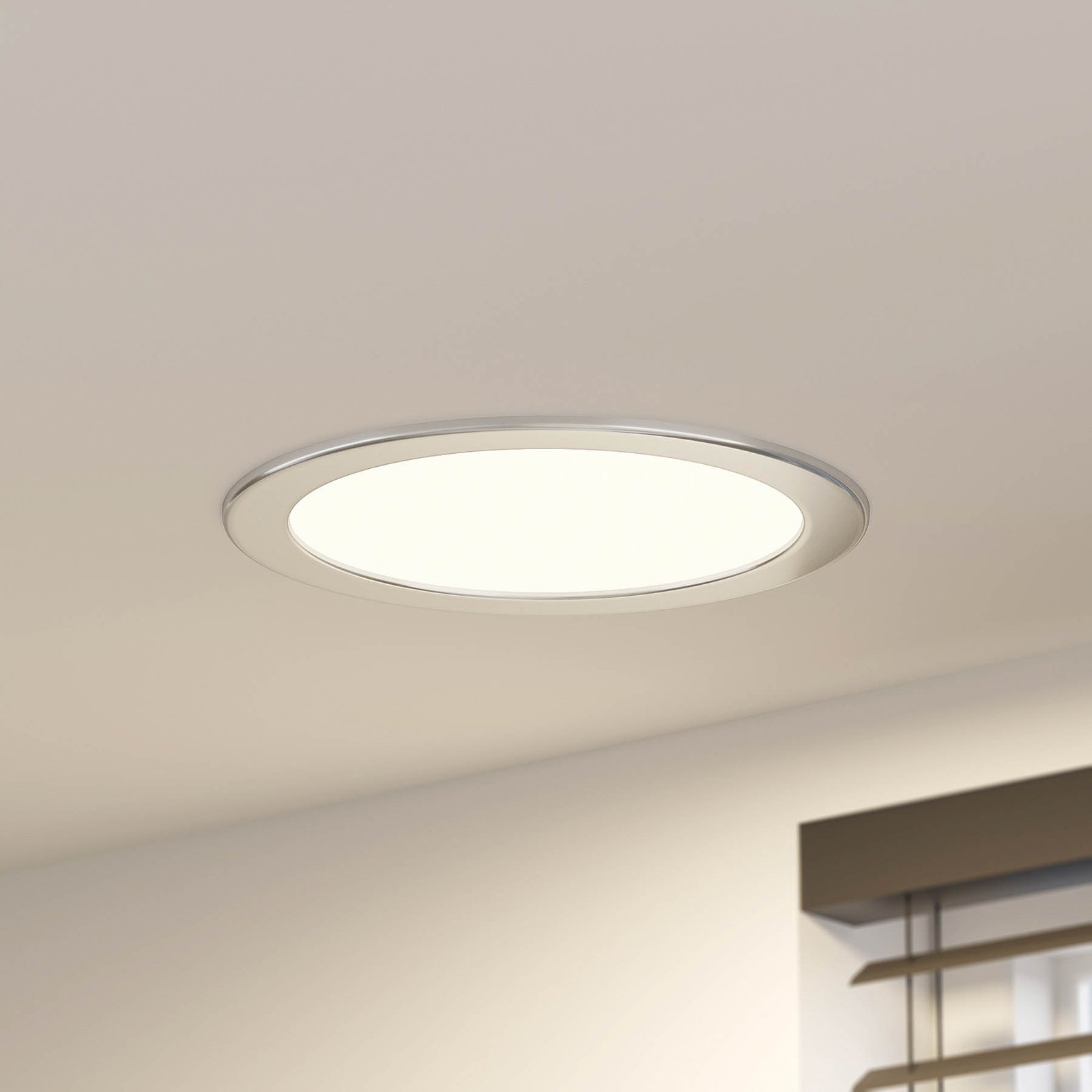 Prios LED recessed light Cadance, silver, 24 cm, dimmable